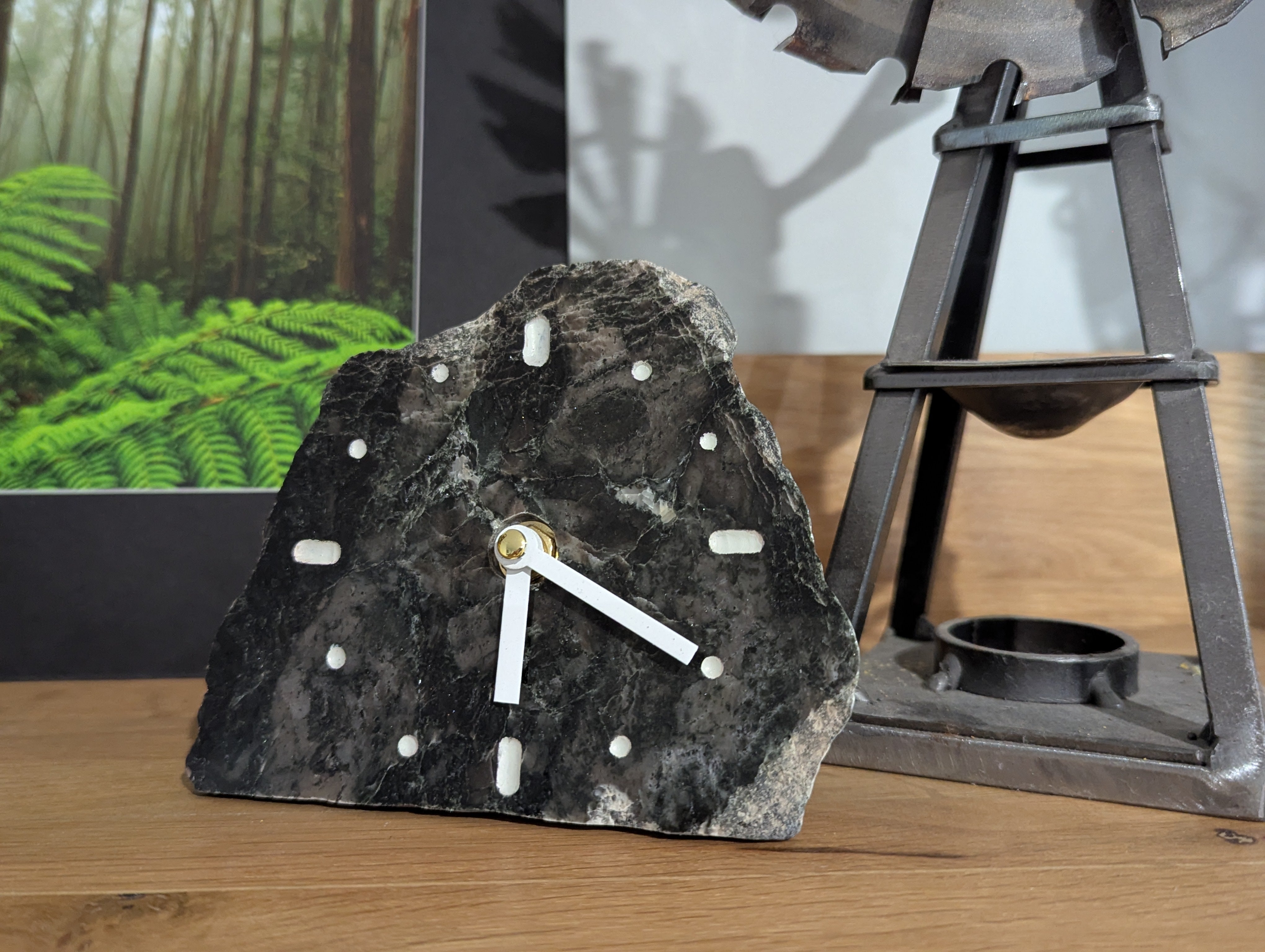 Polished Black & White Marble Stone Slab Clock
