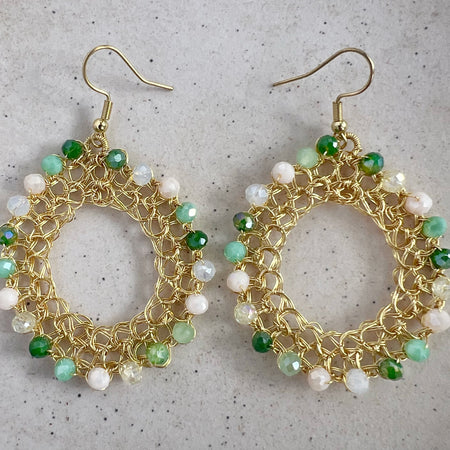 Gold wire hoop earrings with crystals