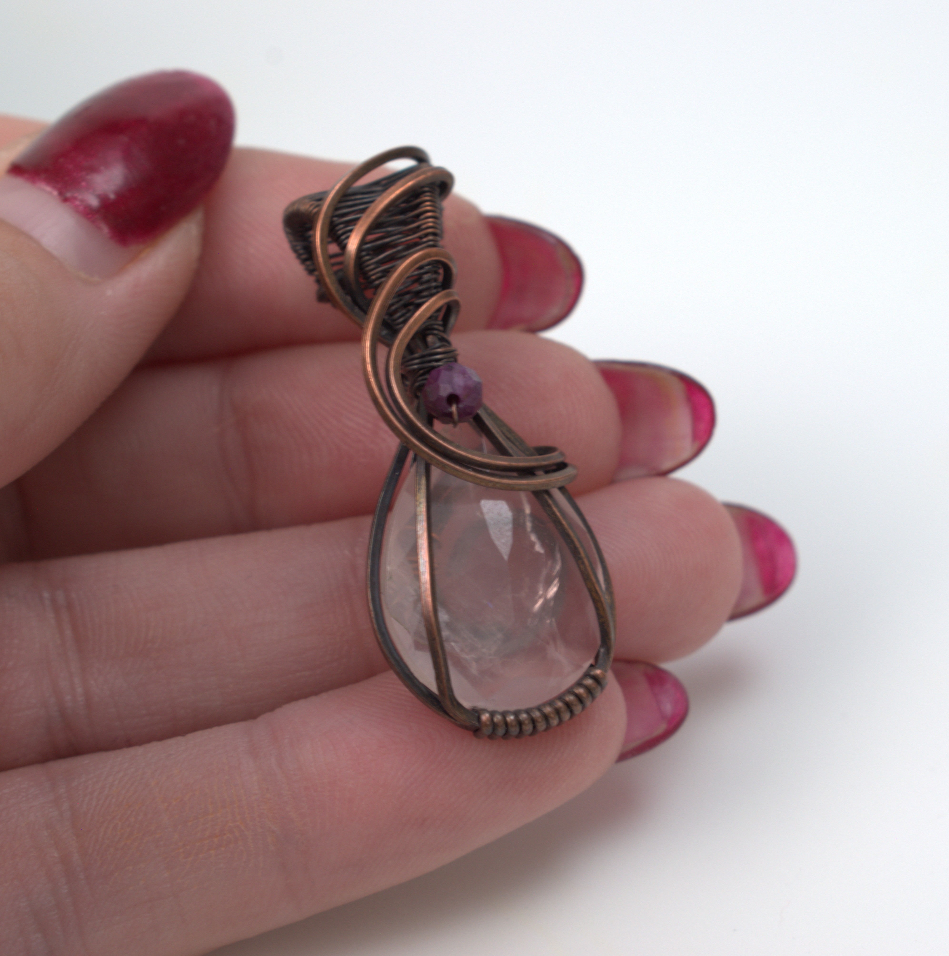 Velvet Blush – Rose Quartz & Ruby Corundum Copper Pendant