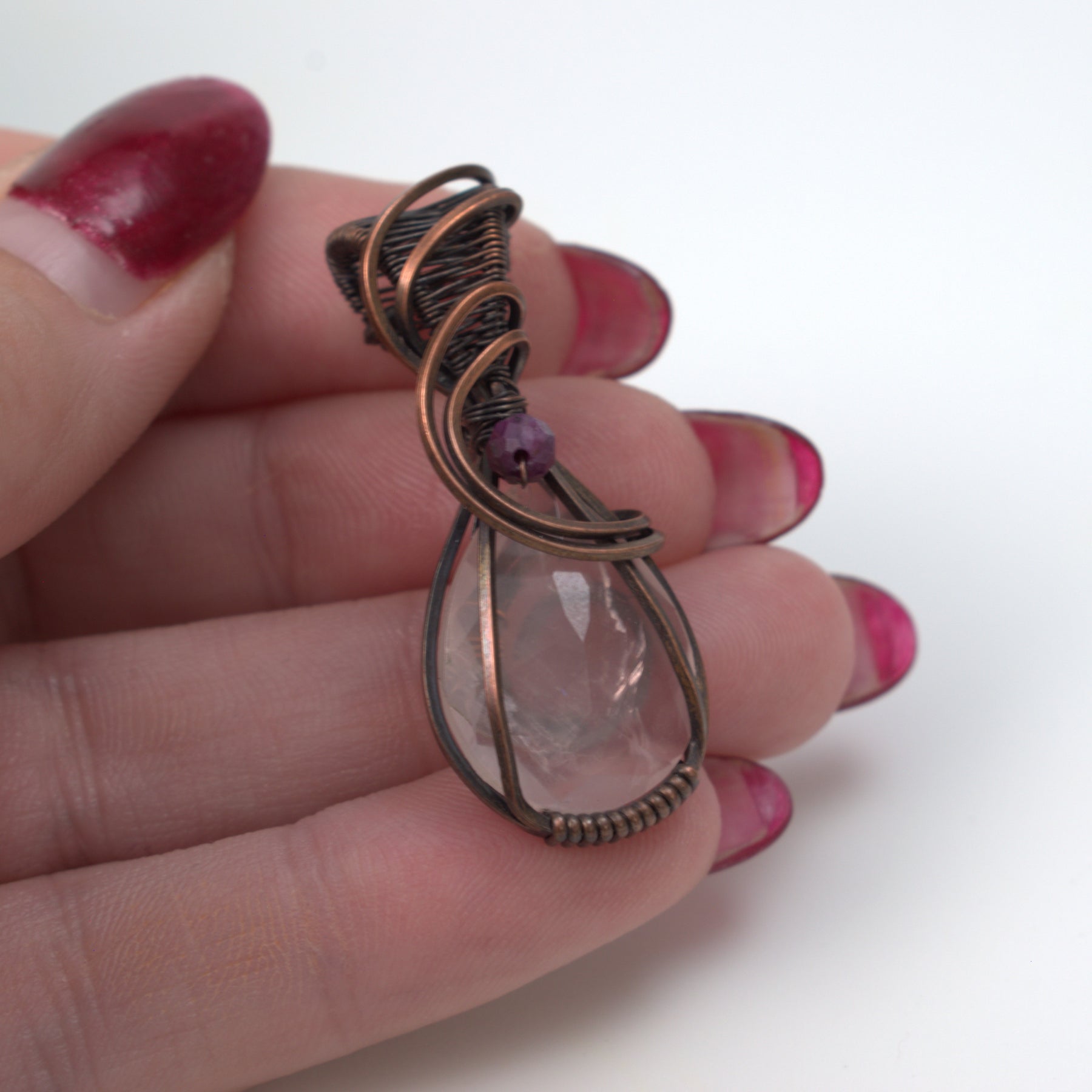 Velvet Blush – Rose Quartz & Ruby Corundum Copper Pendant