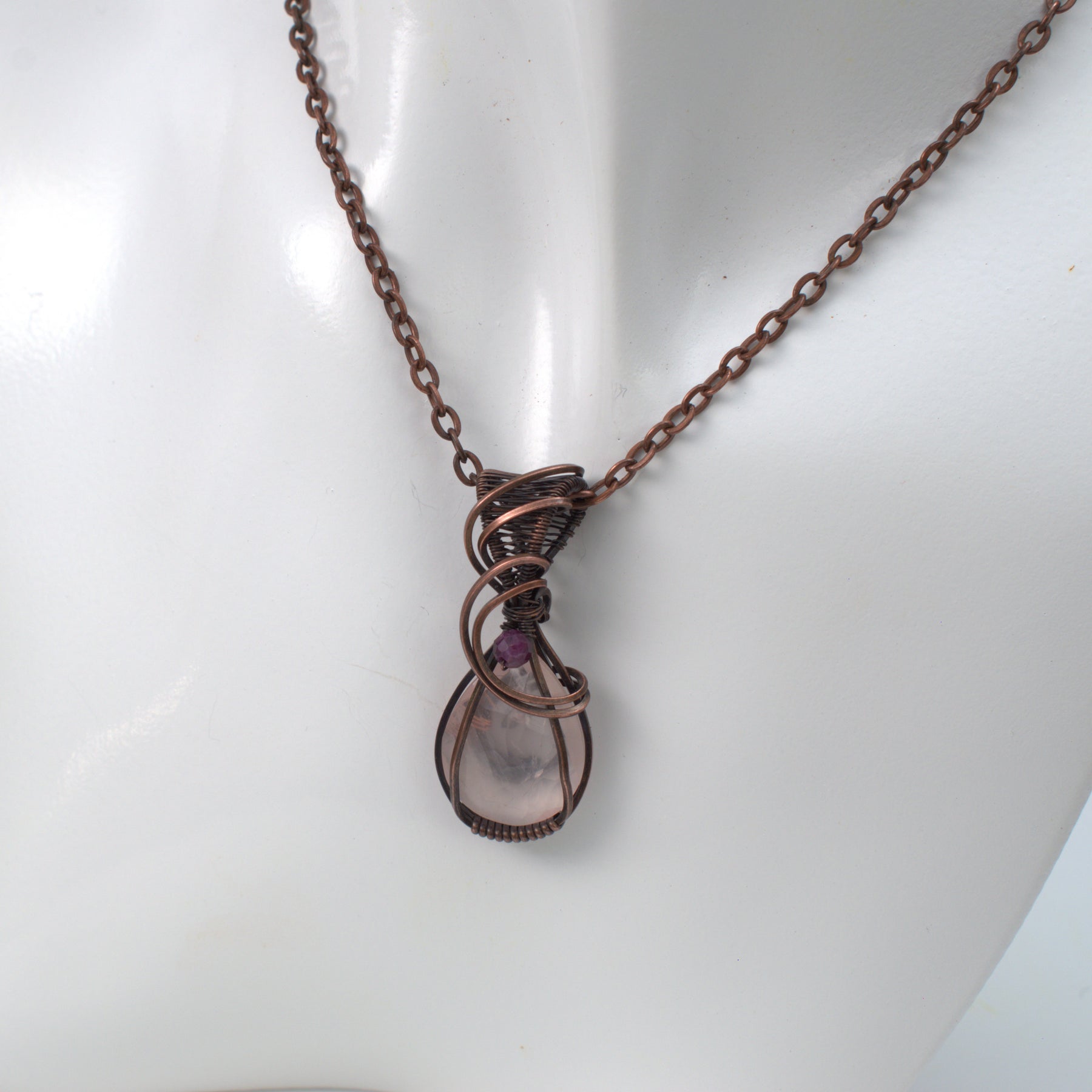 Velvet Blush – Rose Quartz & Ruby Corundum Copper Pendant