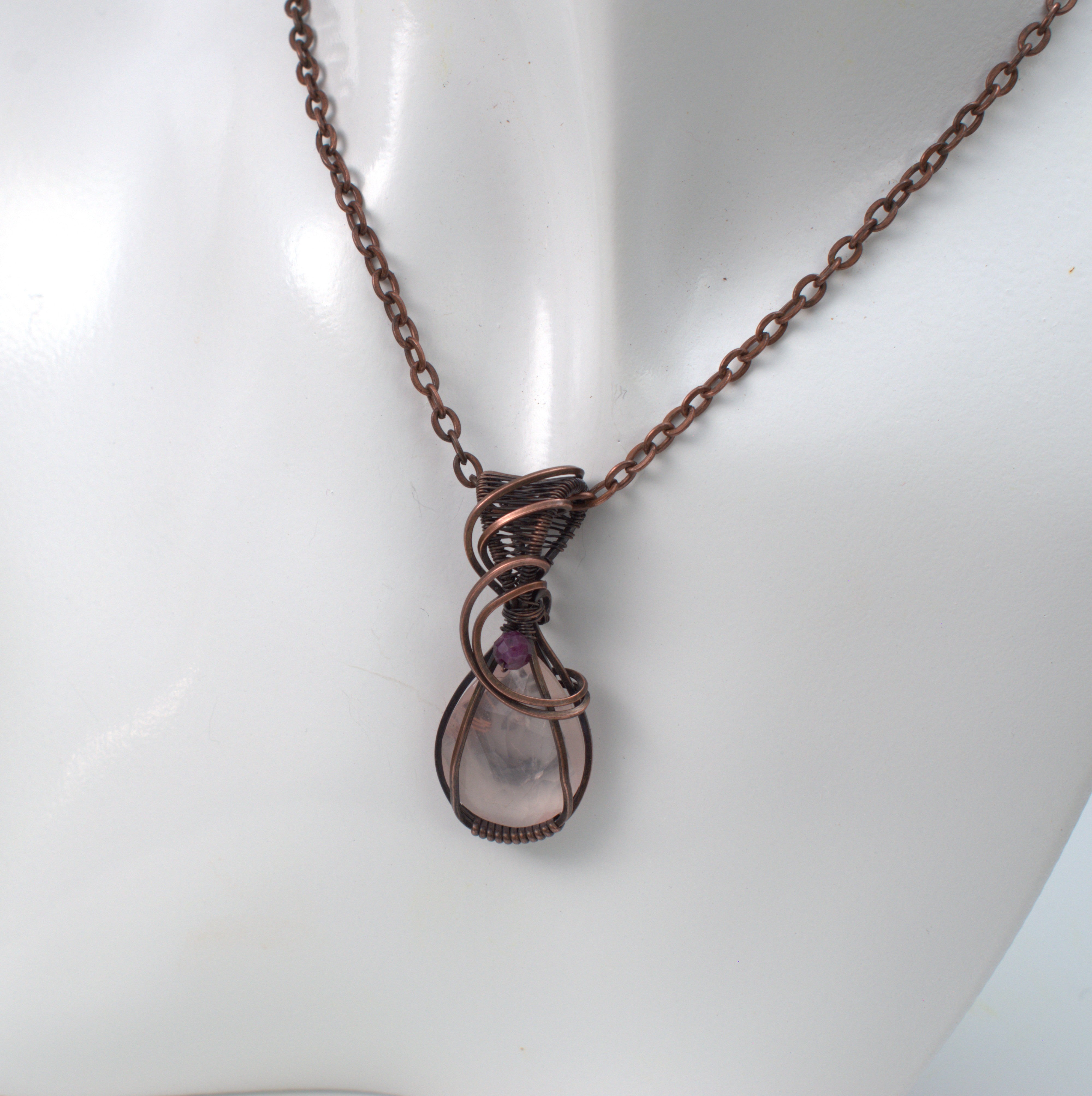 Velvet Blush – Rose Quartz & Ruby Corundum Copper Pendant