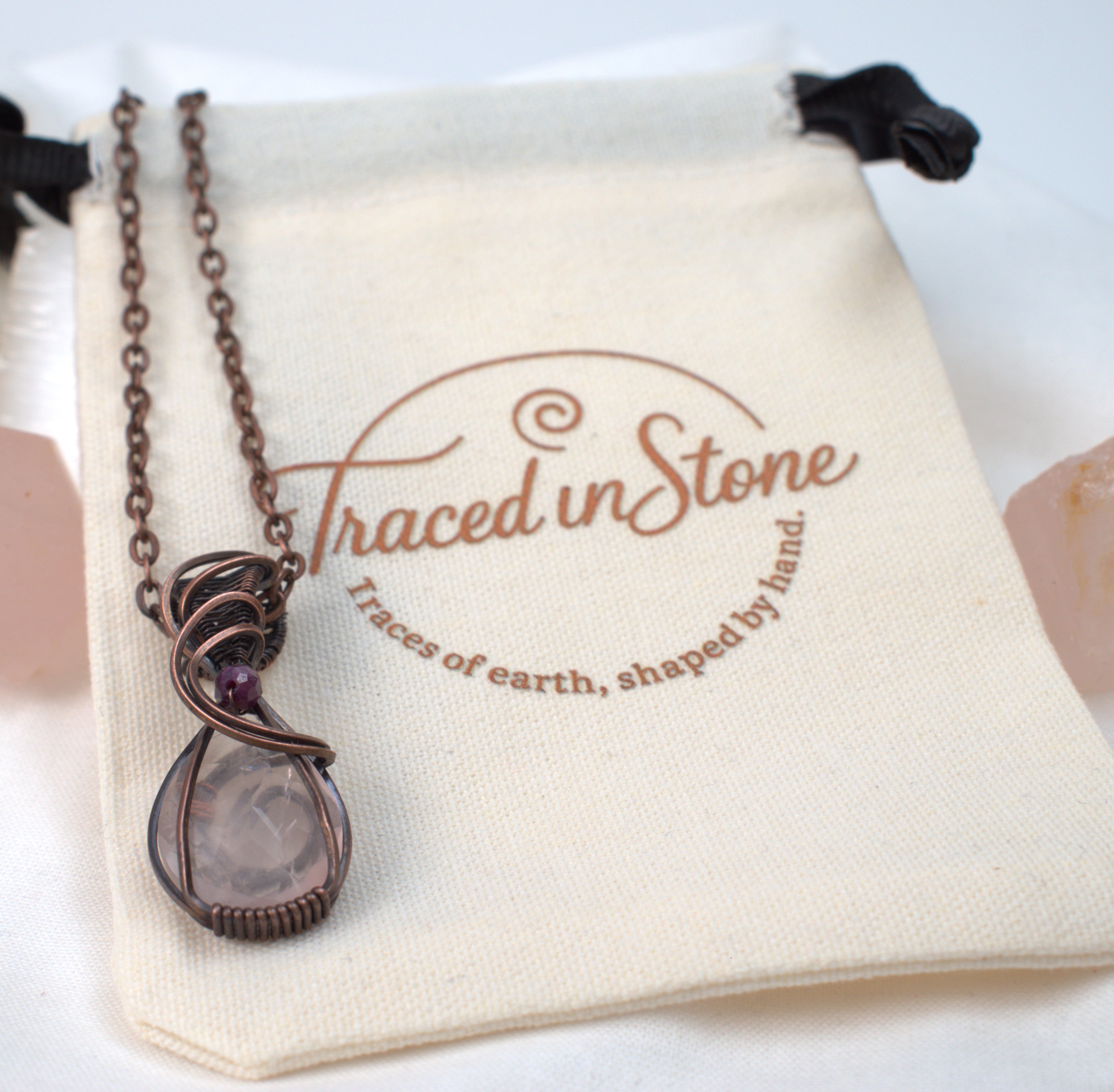 Velvet Blush – Rose Quartz & Ruby Corundum Copper Pendant