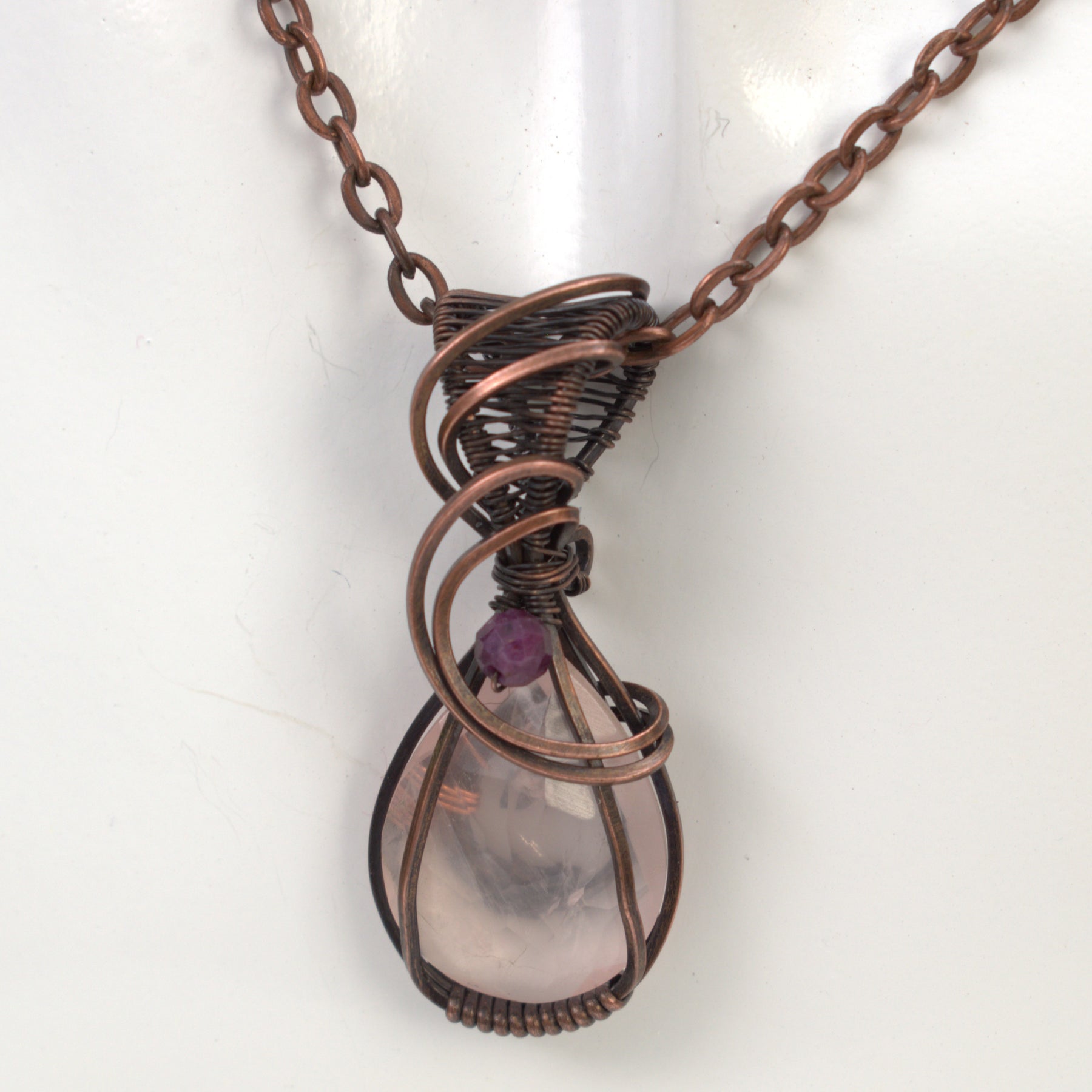 Velvet Blush – Rose Quartz & Ruby Corundum Copper Pendant