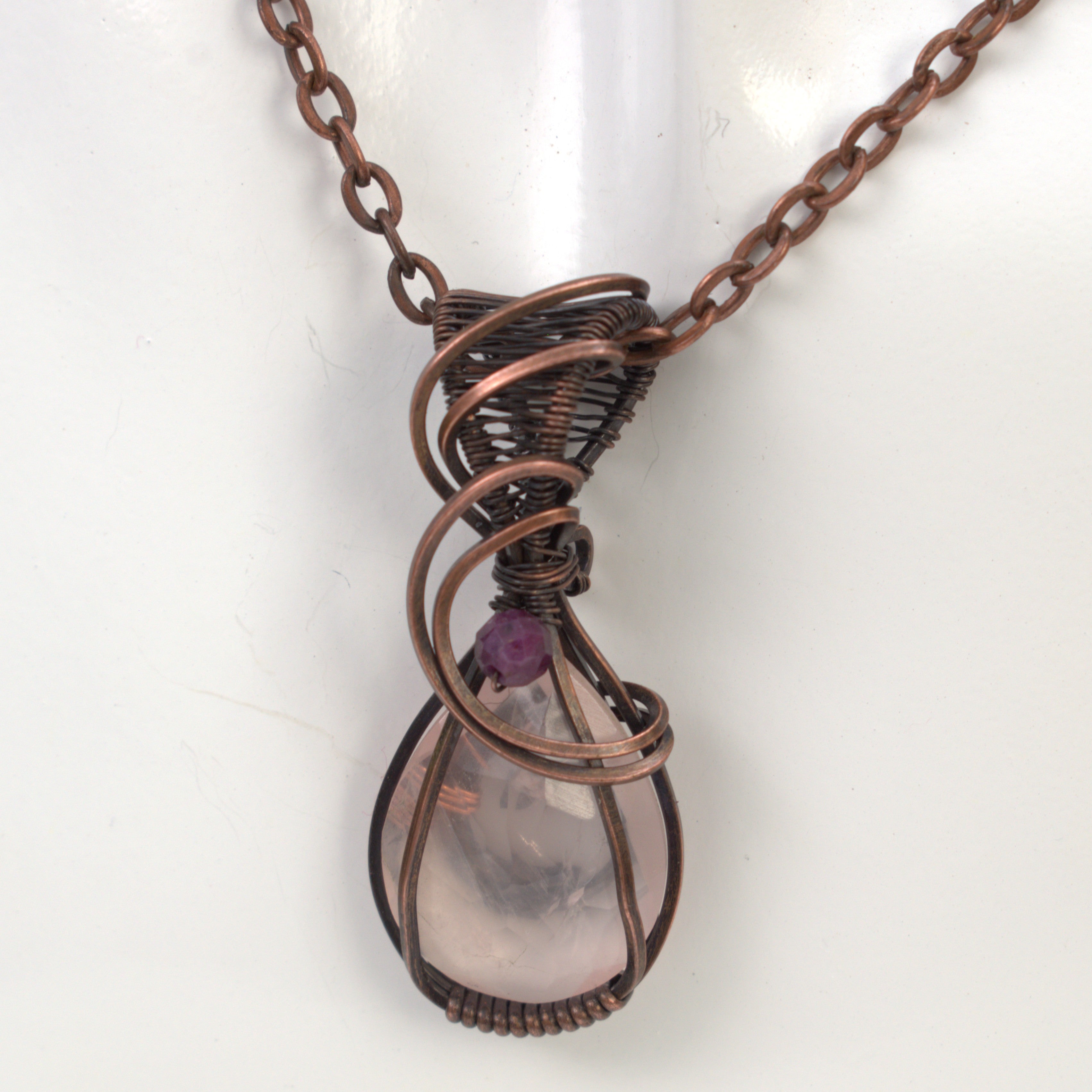 Velvet Blush – Rose Quartz & Ruby Corundum Copper Pendant