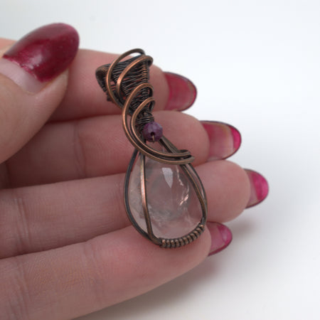 Velvet Blush – Rose Quartz & Ruby Corundum Copper Pendant