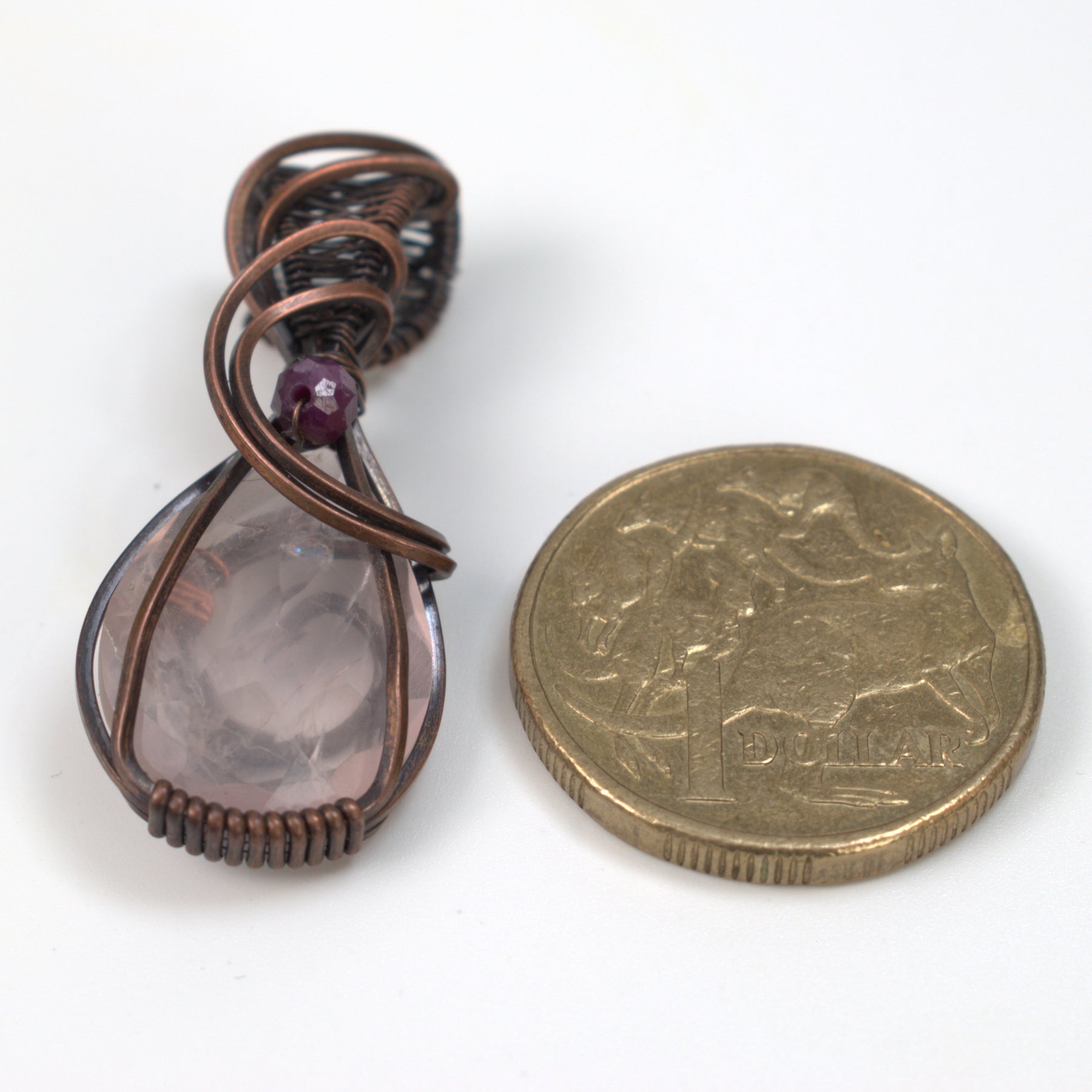Velvet Blush – Rose Quartz & Ruby Corundum Copper Pendant