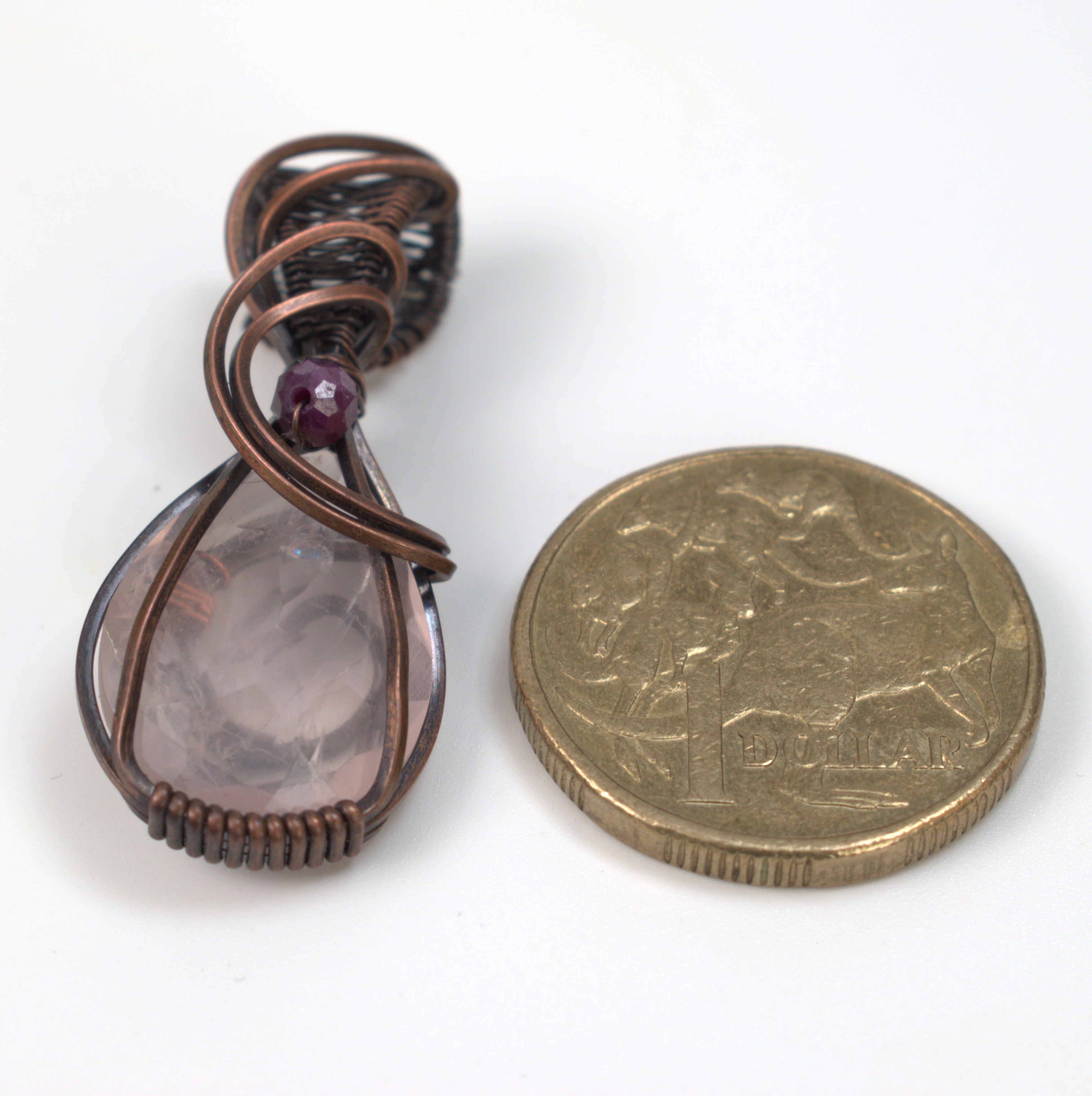 Velvet Blush – Rose Quartz & Ruby Corundum Copper Pendant