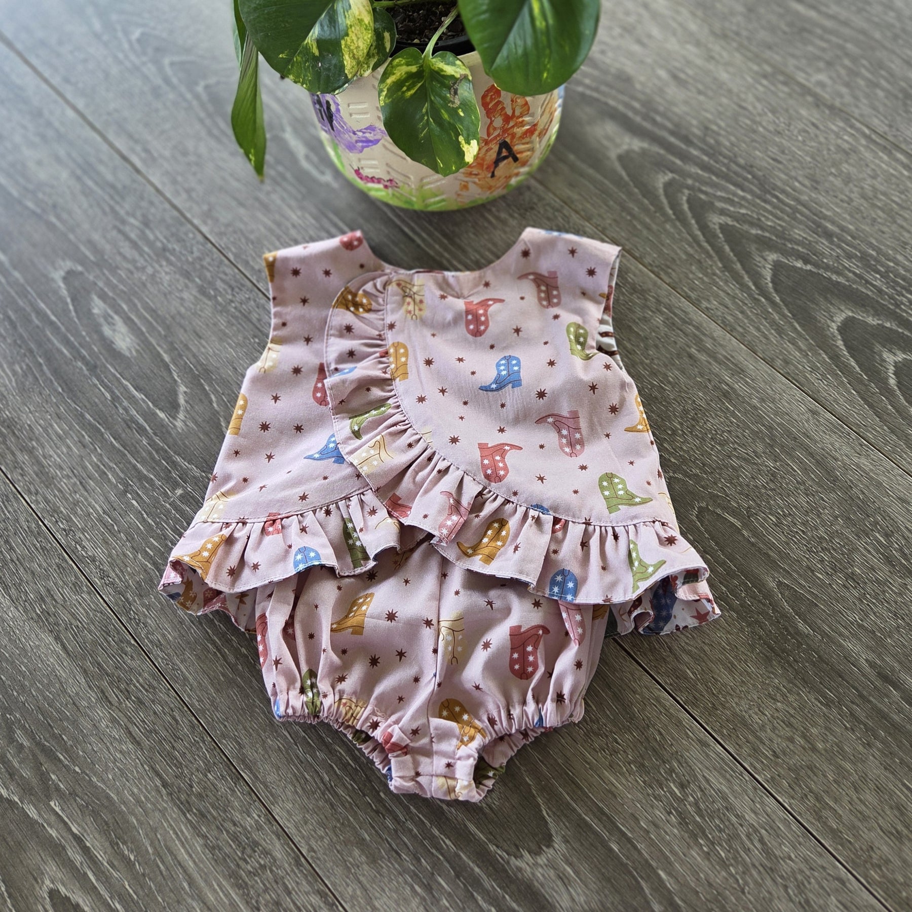 "Little Cowgirl Dreams" Reversible Wrap Top & Bloomers (3-6 Months)