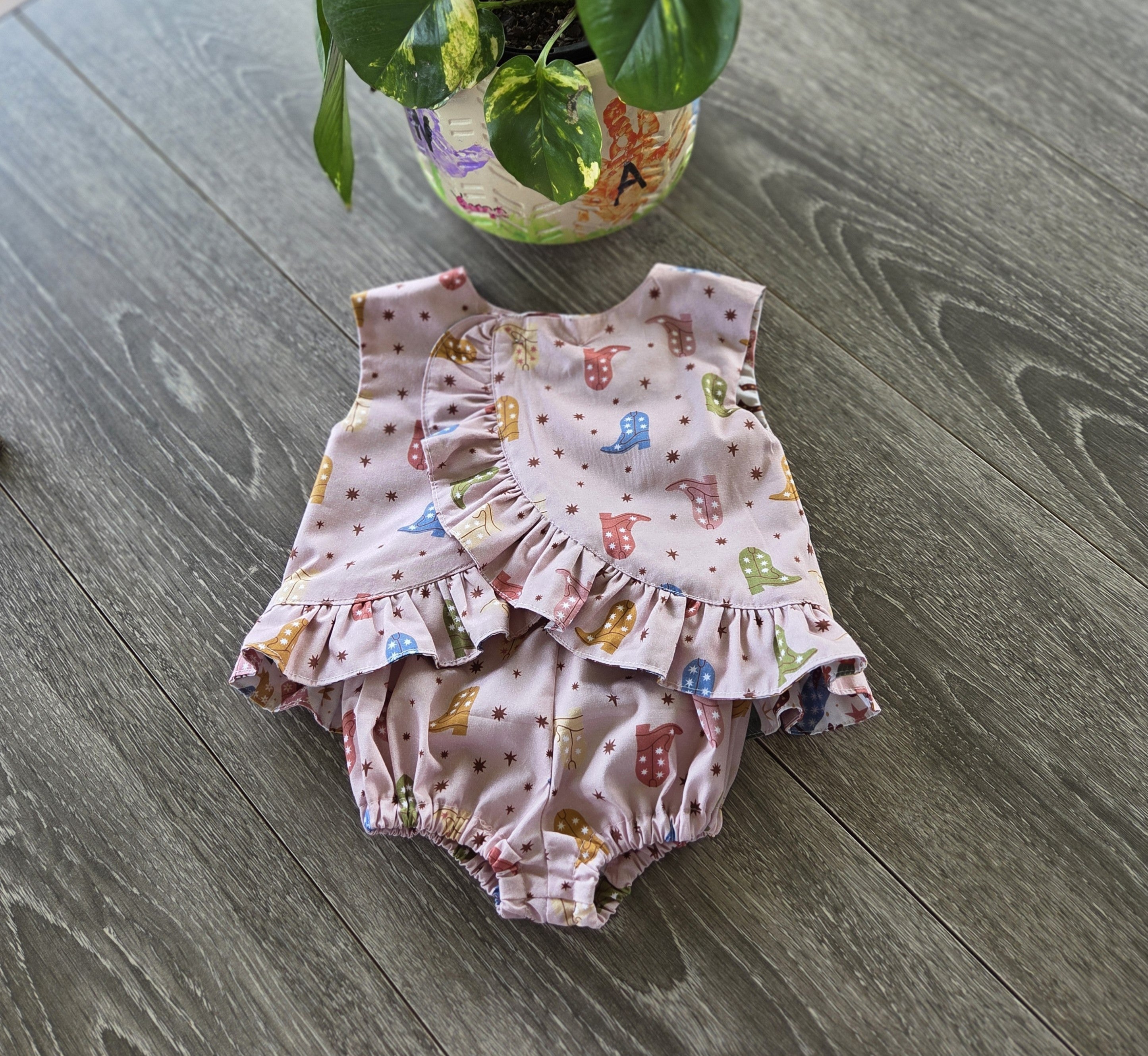 "Little Cowgirl Dreams" Reversible Wrap Top & Bloomers (3-6 Months)