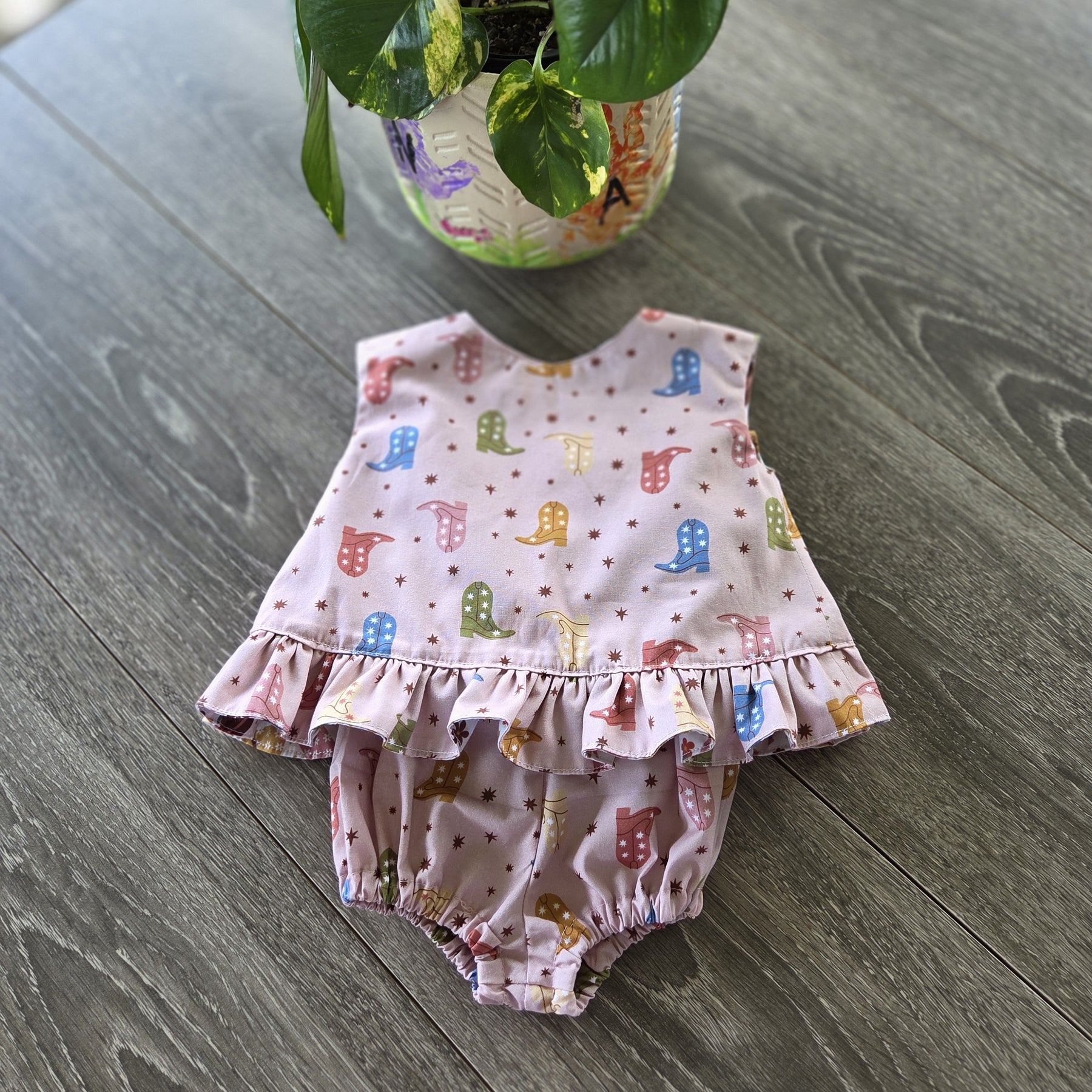 "Little Cowgirl Dreams" Reversible Wrap Top & Bloomers (3-6 Months)