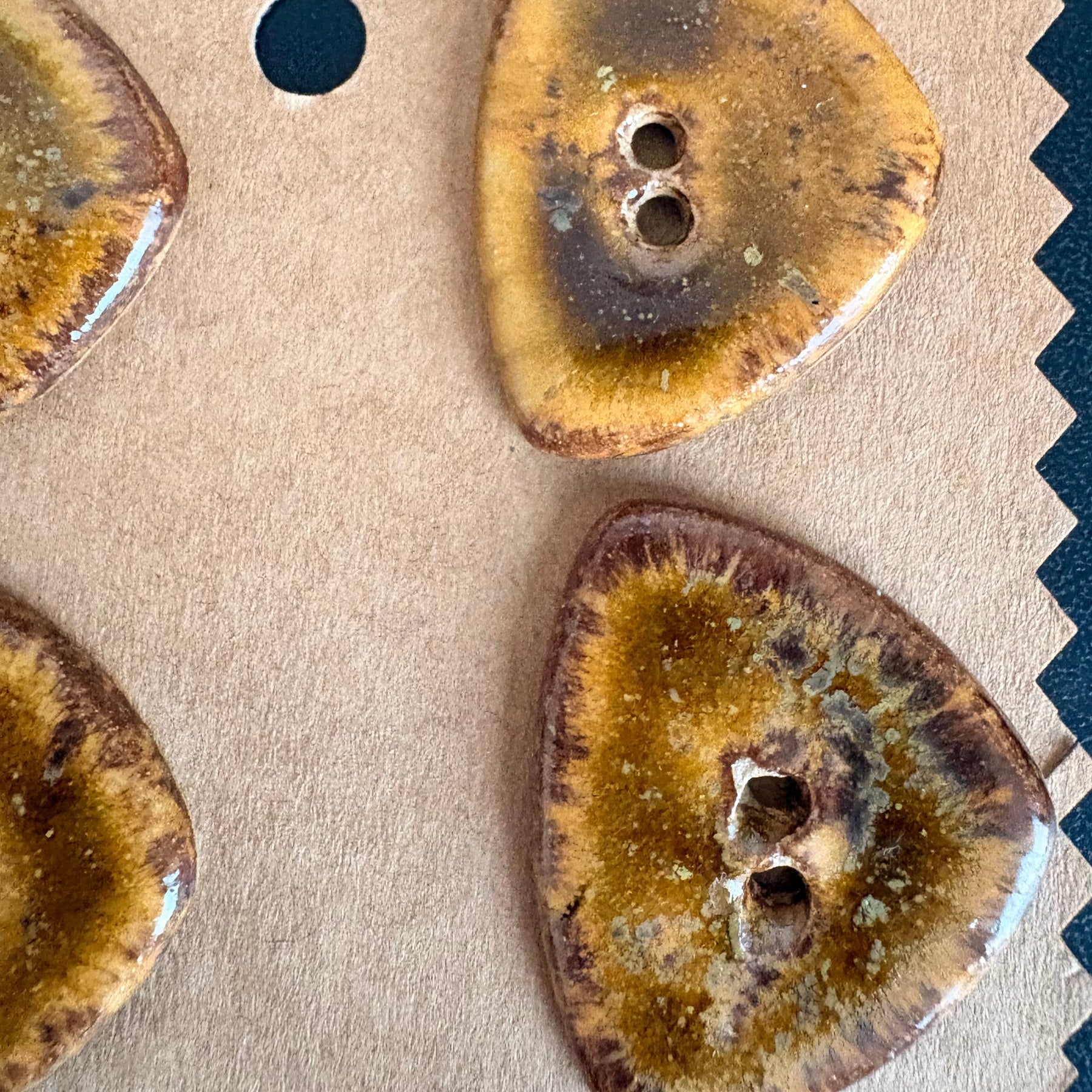 Ceramic Buttons | Triangular Tortoiseshell Finish | Set of 6 | Artisan made Stoneware