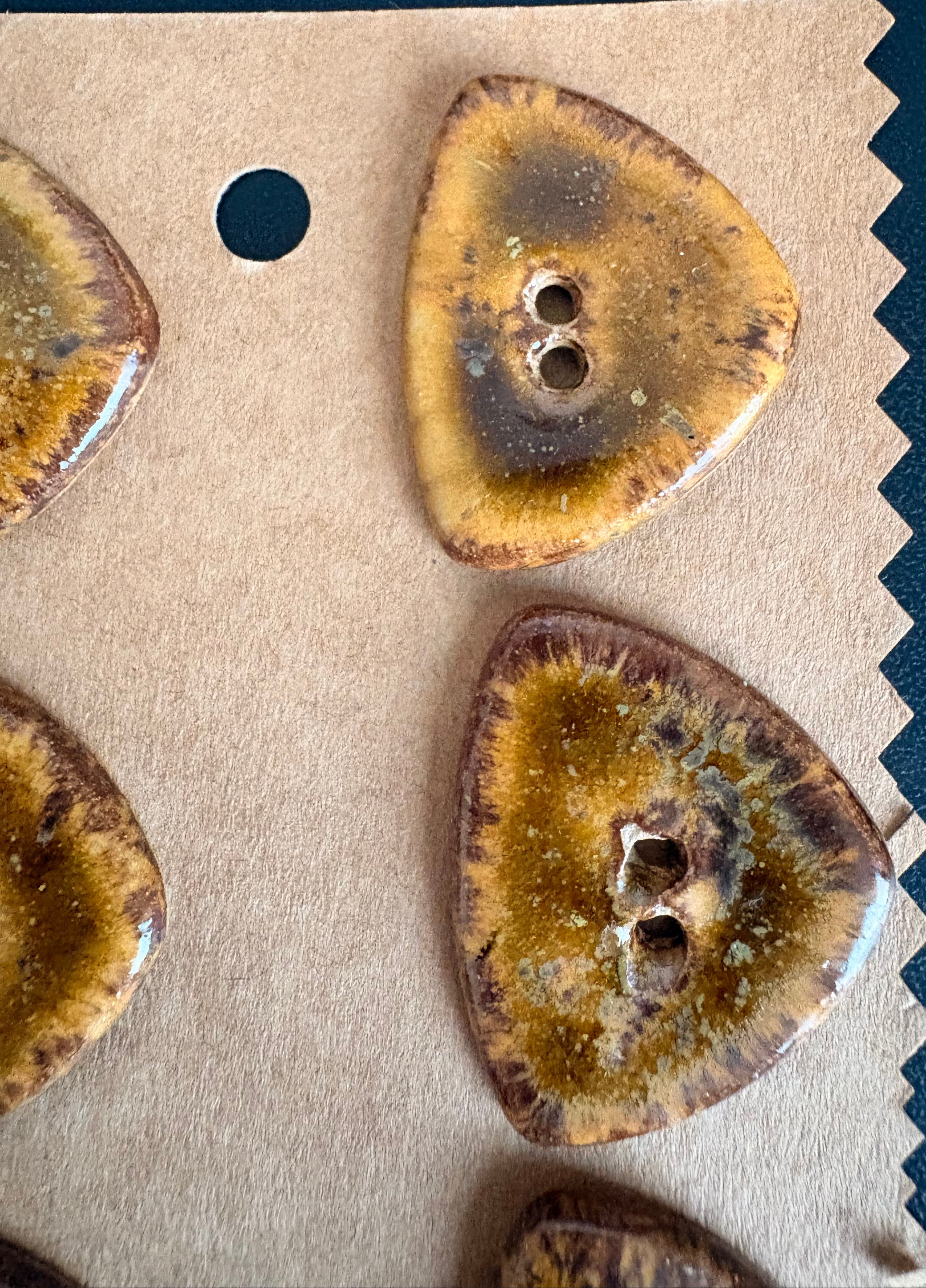 Ceramic Buttons | Triangular Tortoiseshell Finish | Set of 6 | Artisan made Stoneware