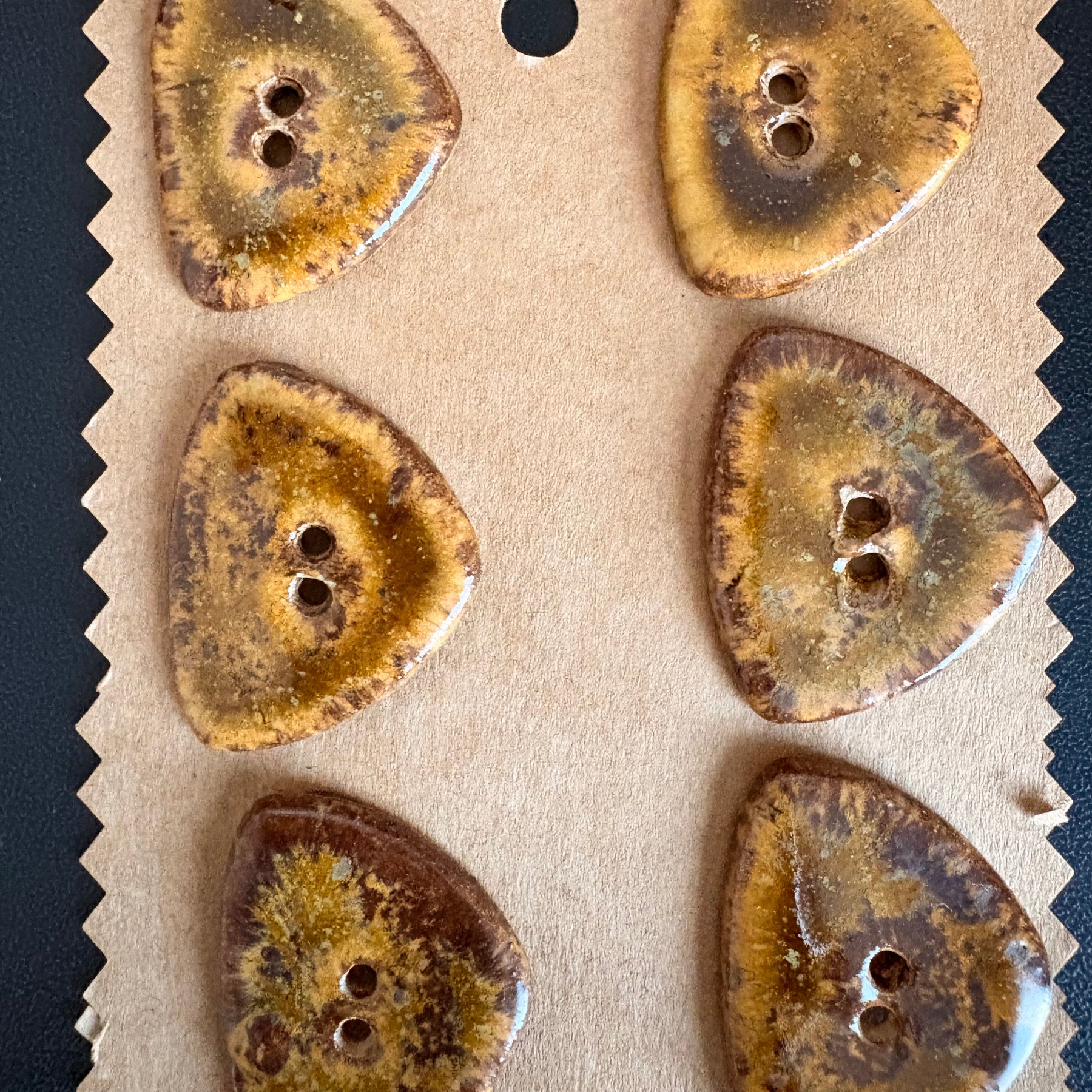 Ceramic Buttons | Triangular Tortoiseshell Finish | Set of 6 | Artisan made Stoneware