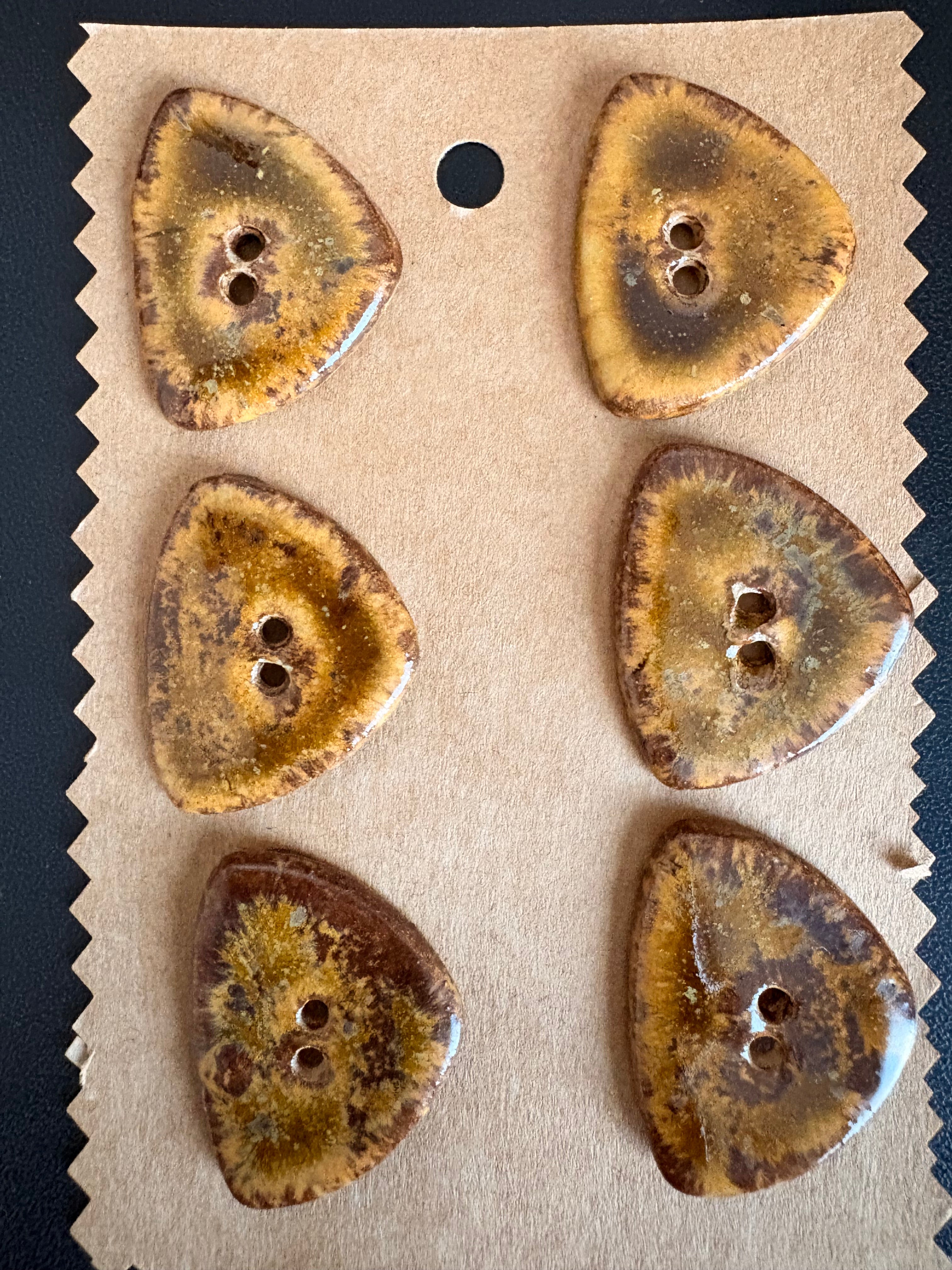 Ceramic Buttons | Triangular Tortoiseshell Finish | Set of 6 | Artisan made Stoneware