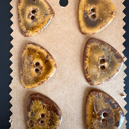 Ceramic Buttons | Triangular Tortoiseshell Finish | Set of 6 | Artisan made Stoneware
