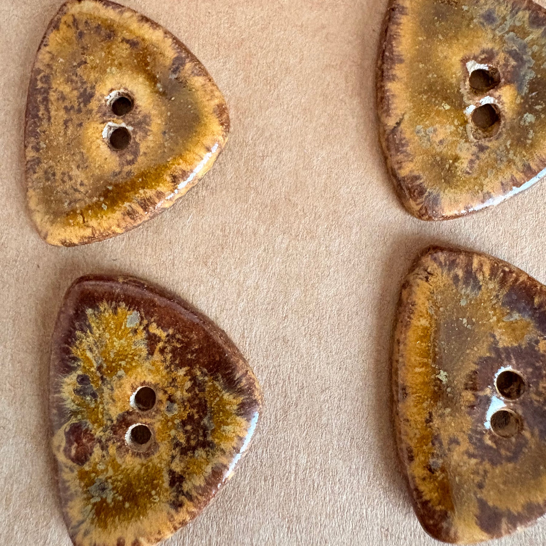 Ceramic Buttons | Triangular Tortoiseshell Finish | Set of 6 | Artisan made Stoneware
