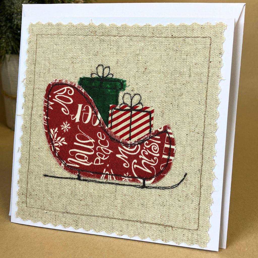 Handmade Fabric Christmas Card & Envelope| 13cm x 13cm | Blank inside