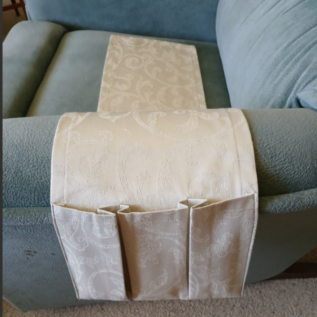 Fabric Remote Control Holder -Cream 3 pockets