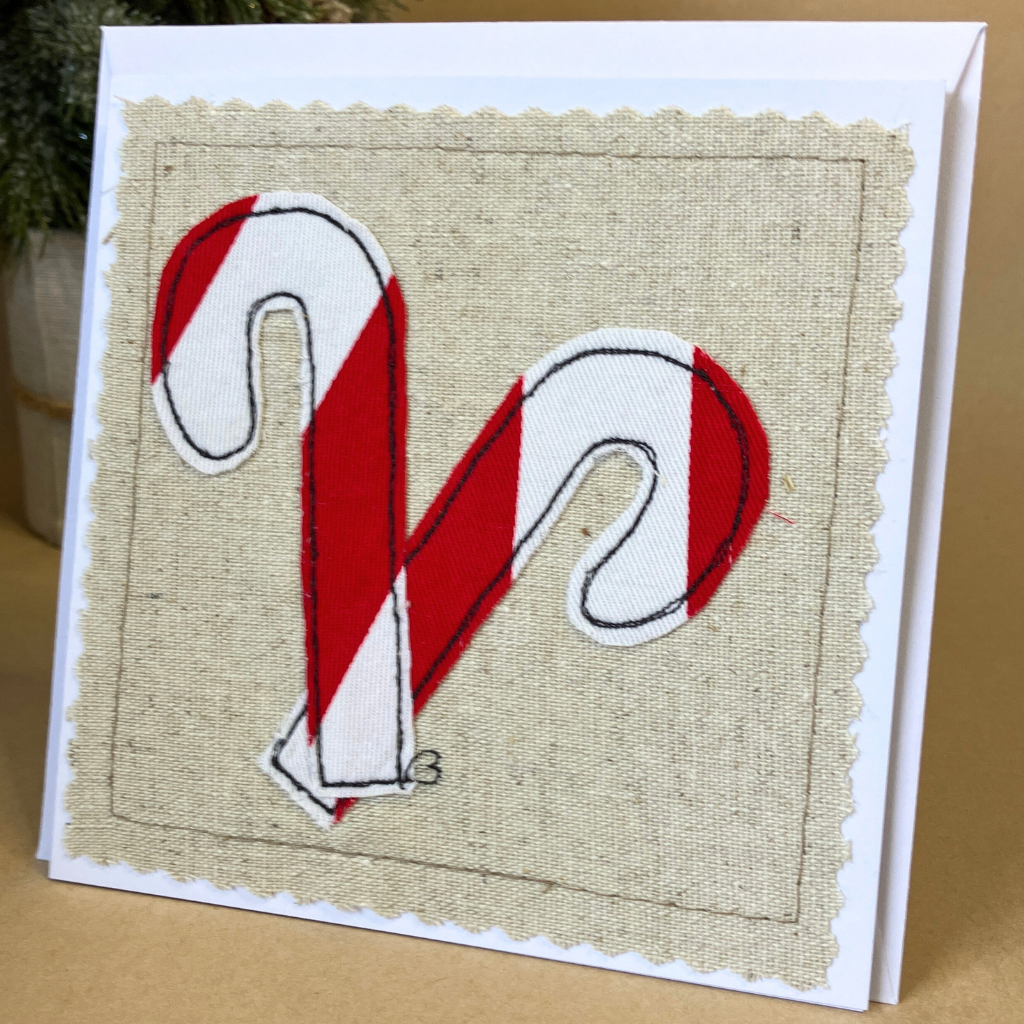Handmade Fabric Christmas Card & Envelope| 13cm x 13cm | Blank inside