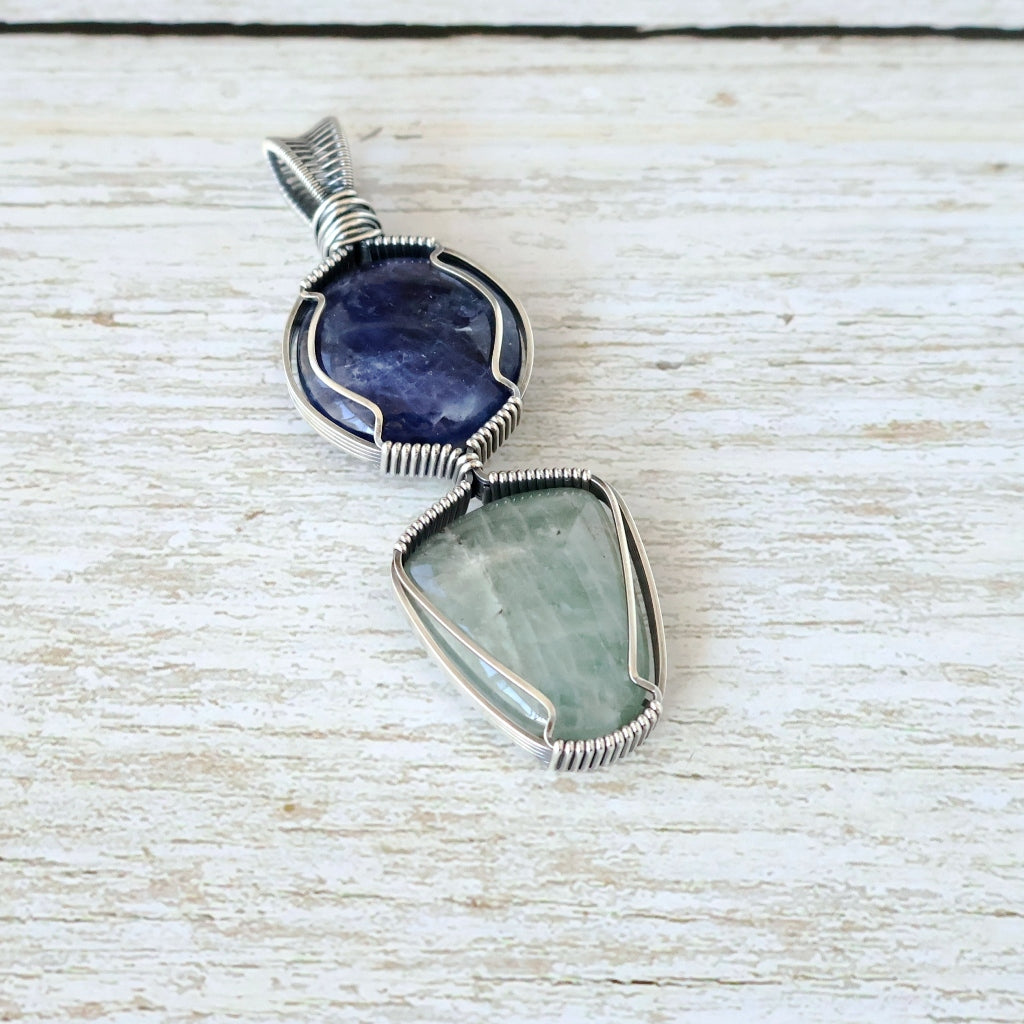 Sterling Silver Sodalite and Aquamarine Pendant ~ Talisman of Insight and Clarity
