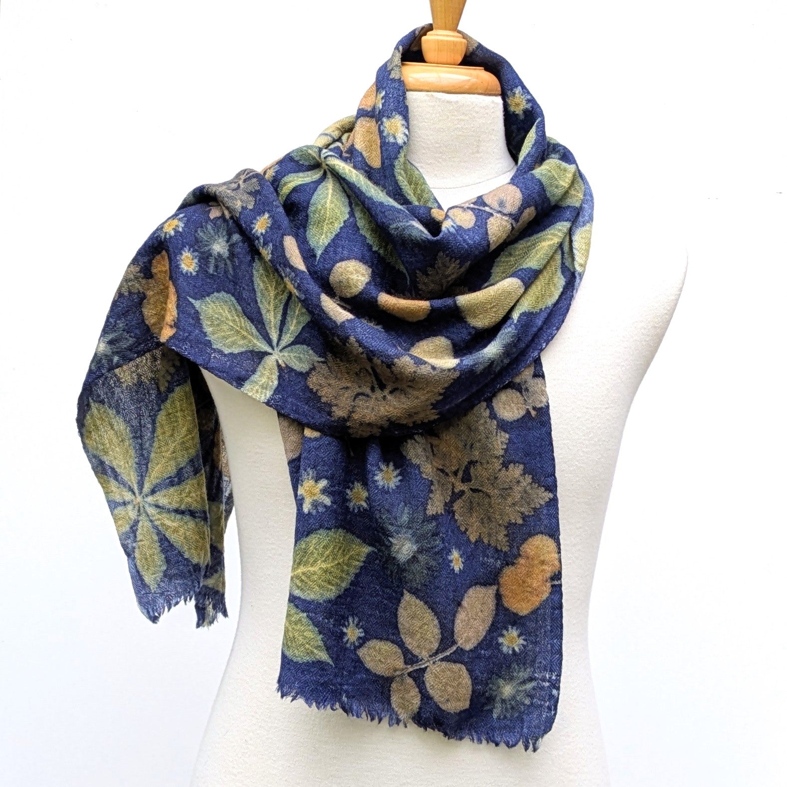 Pure wool botanical contact print scarf