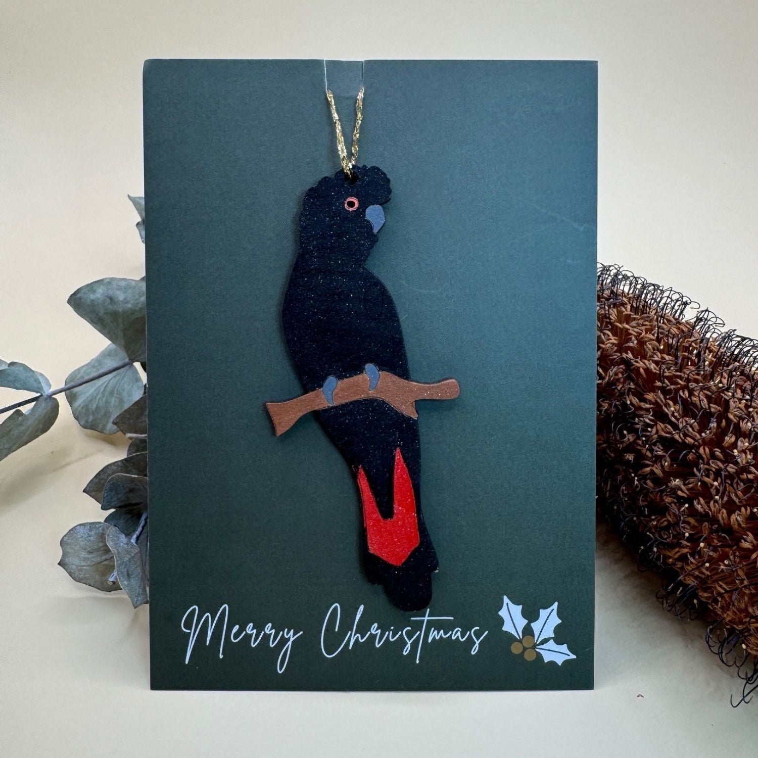 Red Tailed Black Cockatoo Hand Painted Christmas Decoration