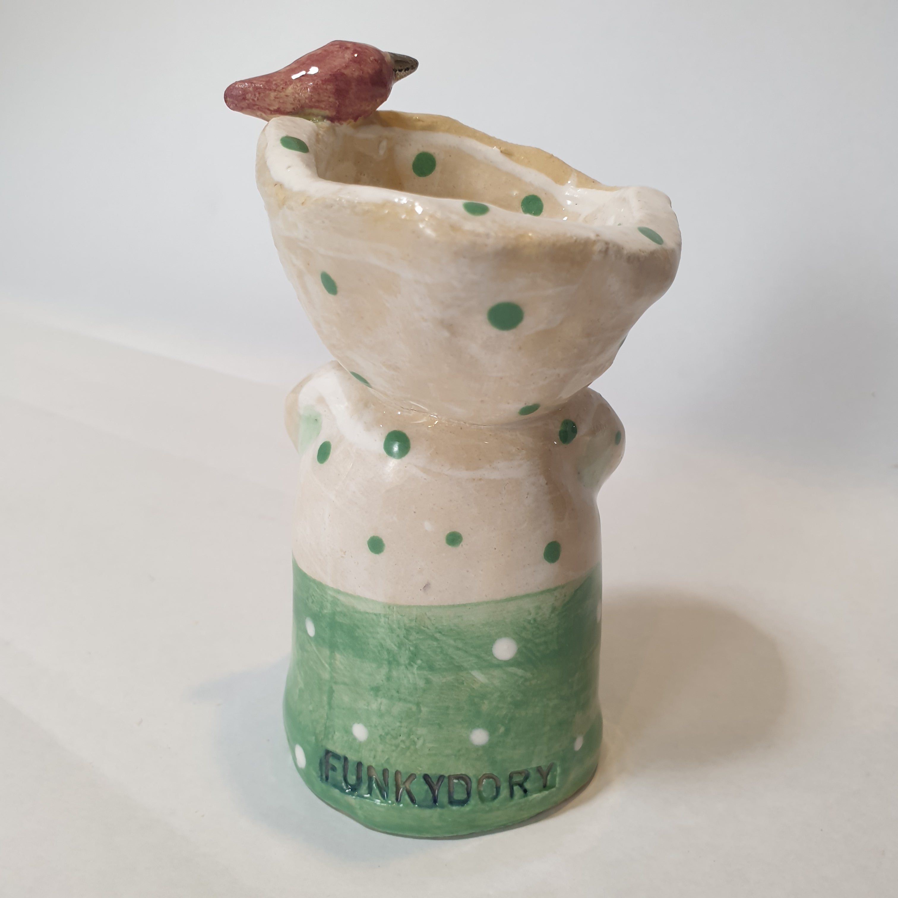 little figure, clay, green pink