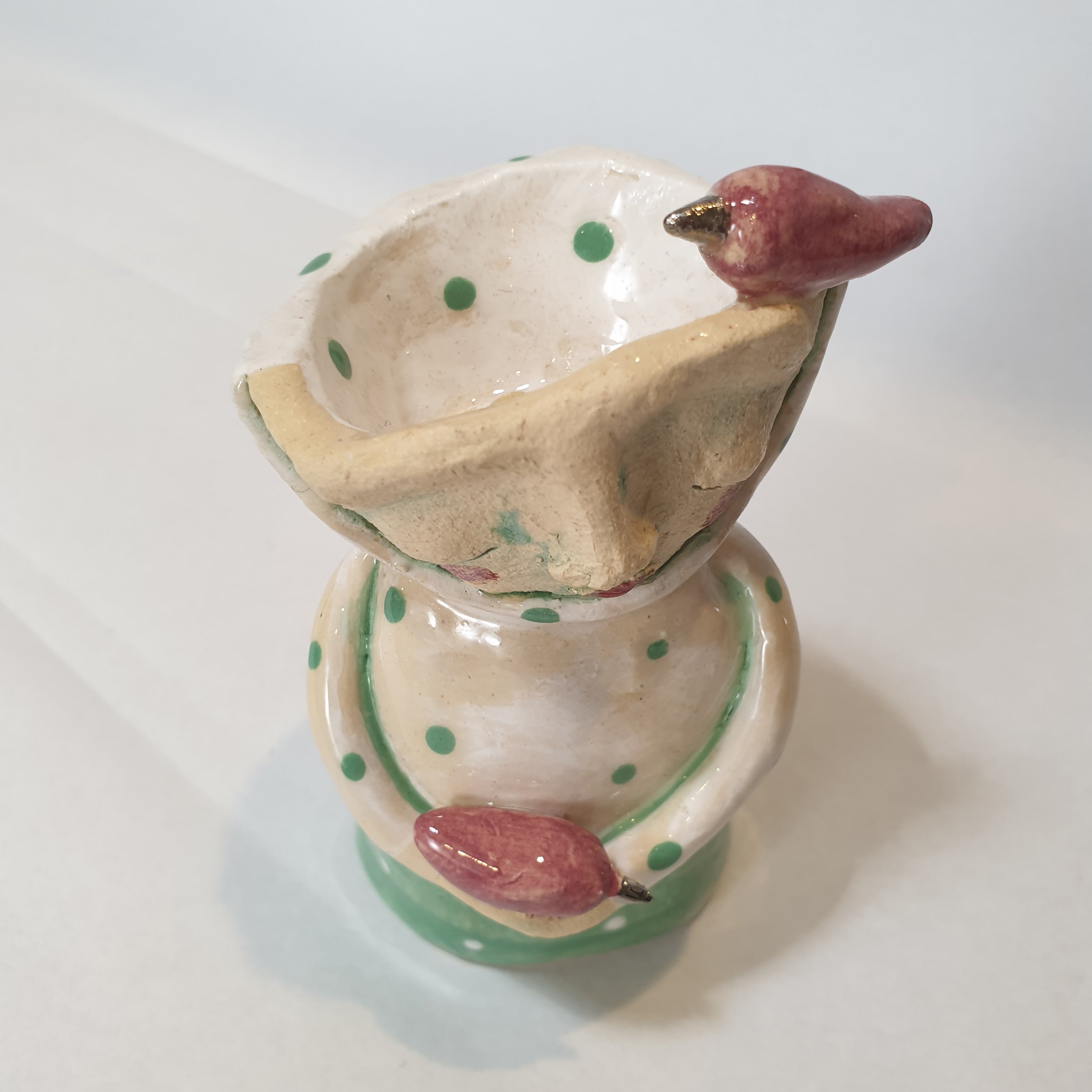 little figure, clay, green pink