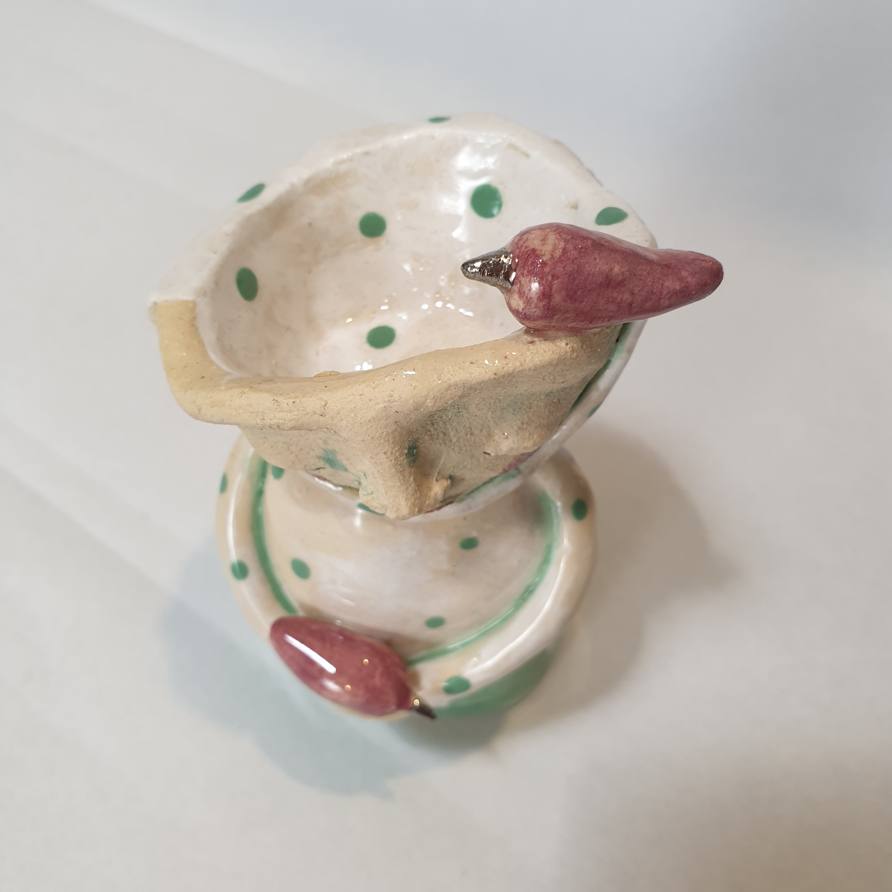 little figure, clay, green pink