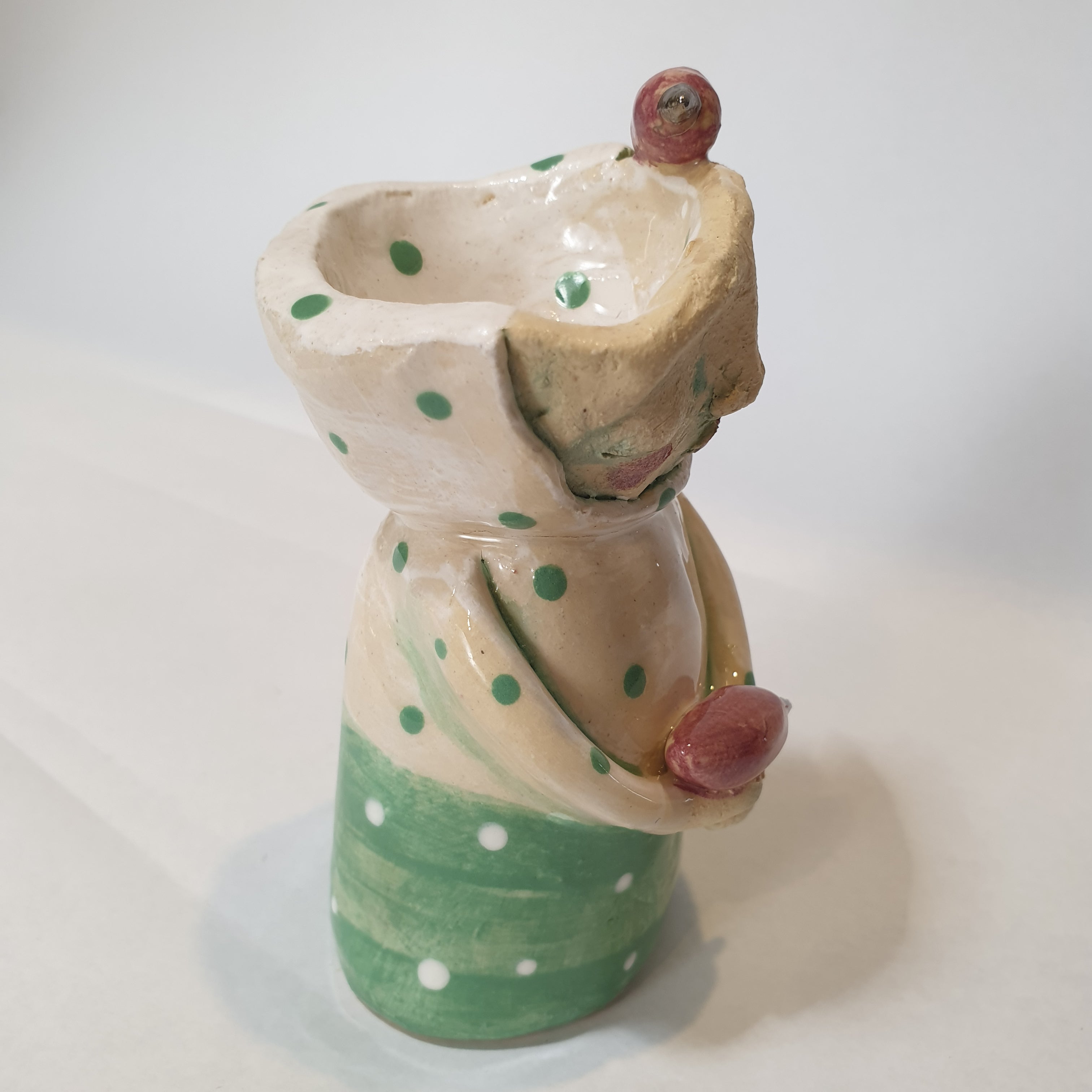 little figure, clay, green pink