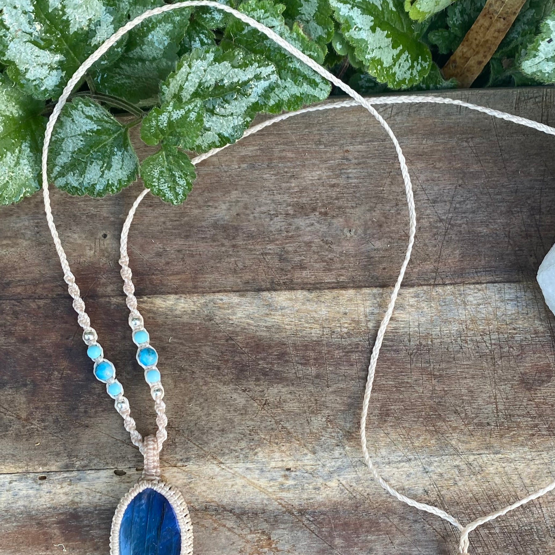 Blue Flash Labradorite Pendant: Beaded Macrame necklace, Adjustable Boho