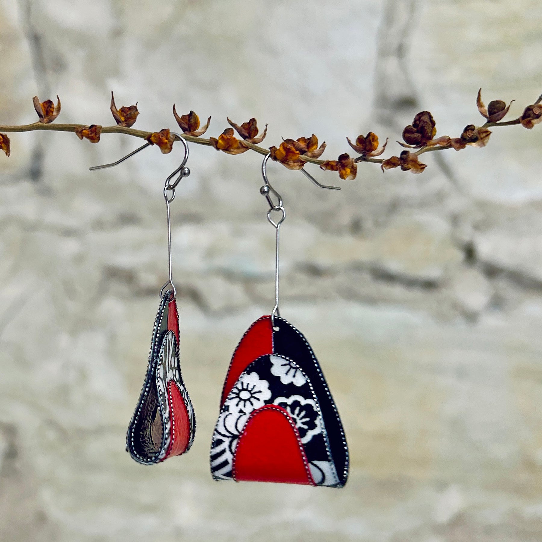 Earrings Colourful Japanese Washi Paper: Yellow Red or Orange