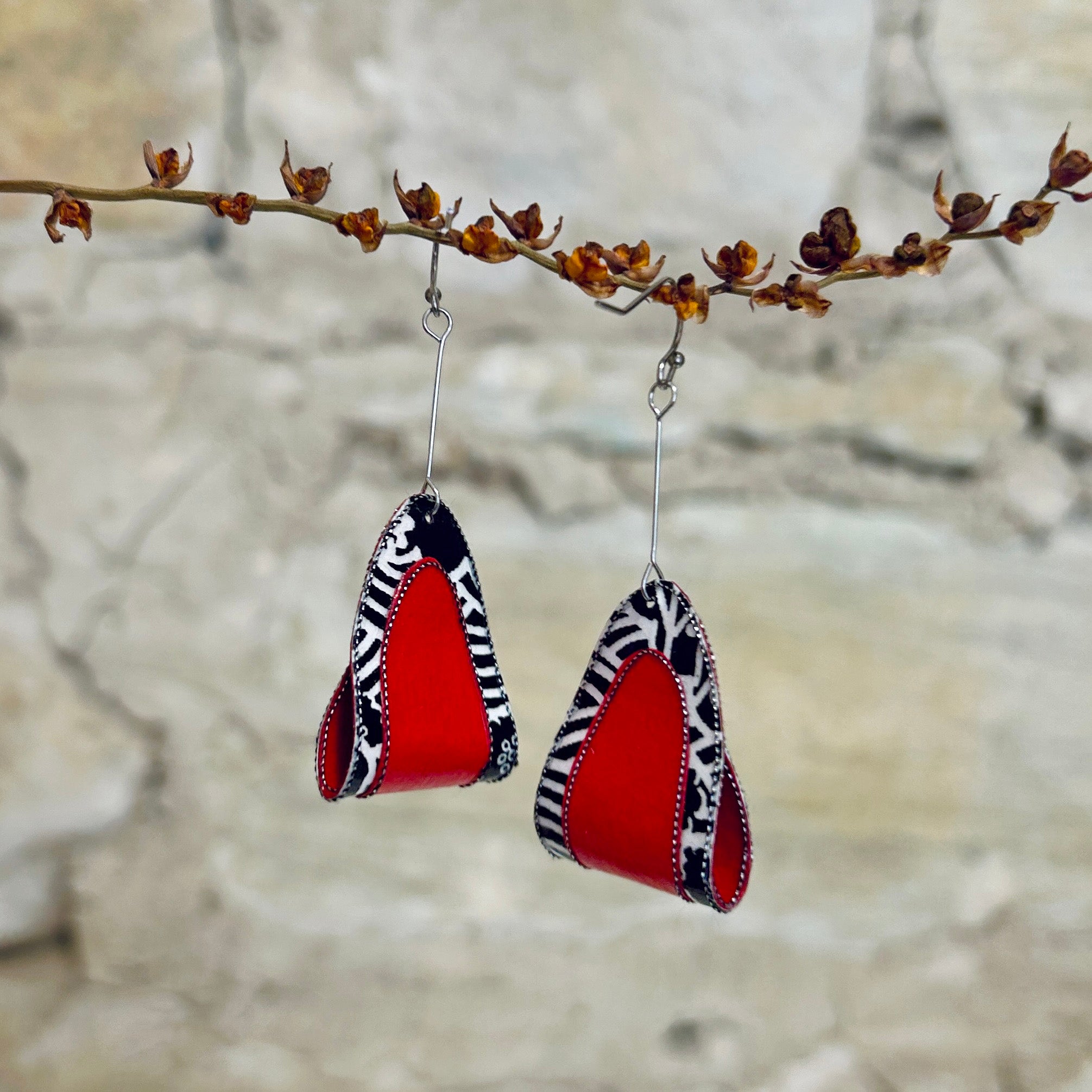 Earrings Colourful Japanese Washi Paper: Yellow Red or Orange