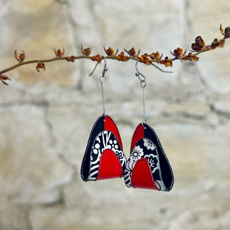 Earrings Colourful Japanese Washi Paper: Yellow Red or Orange
