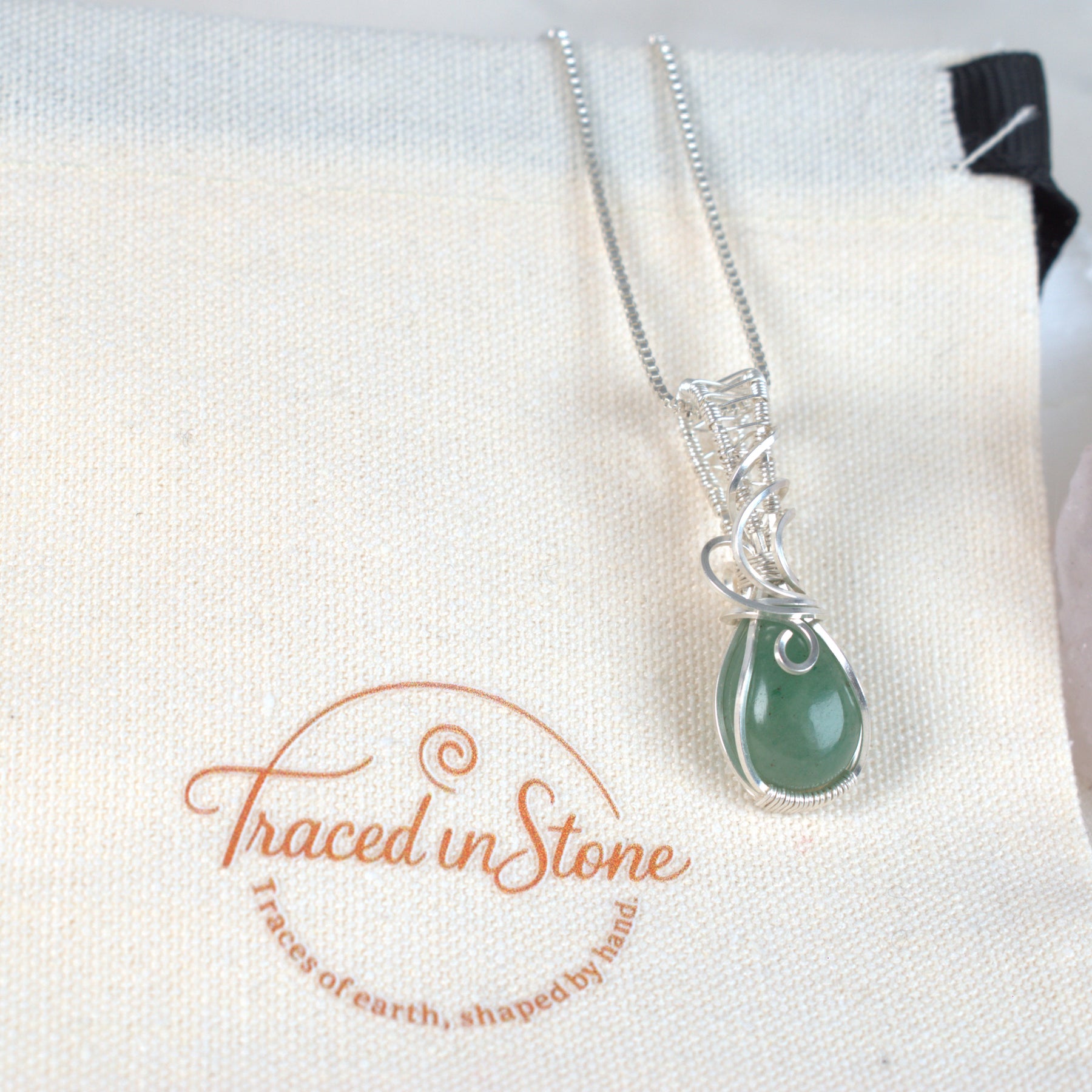 Wire Wrapped Green Aventurine Keepsake Pendant