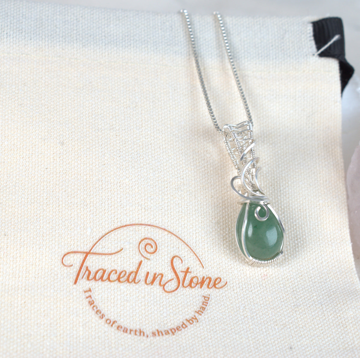 Wire Wrapped Green Aventurine Keepsake Pendant