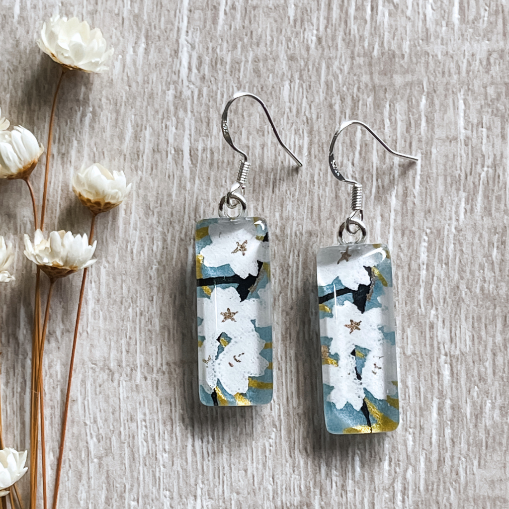 White Floral Blossom Earrings • Glow in these Japanese Paper Handmade Earrings • Only One Available