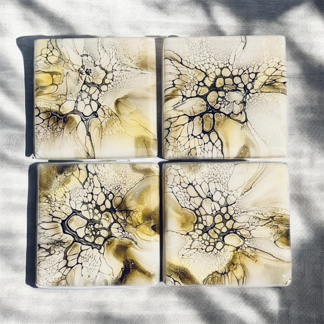 Set of 4 Coasters - Cappuccino/Yellow