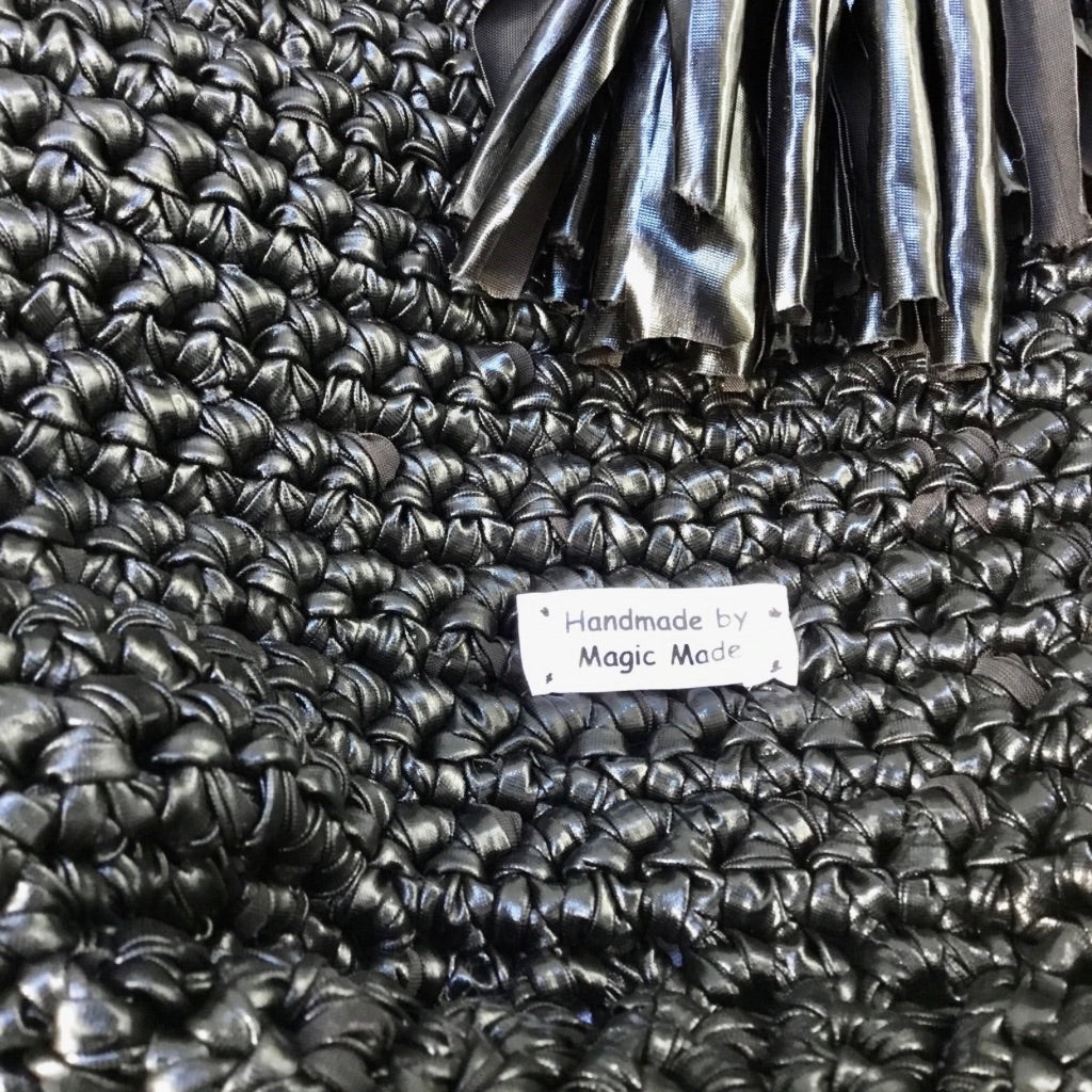 Crocheted Faux-Leather Basket Bag
