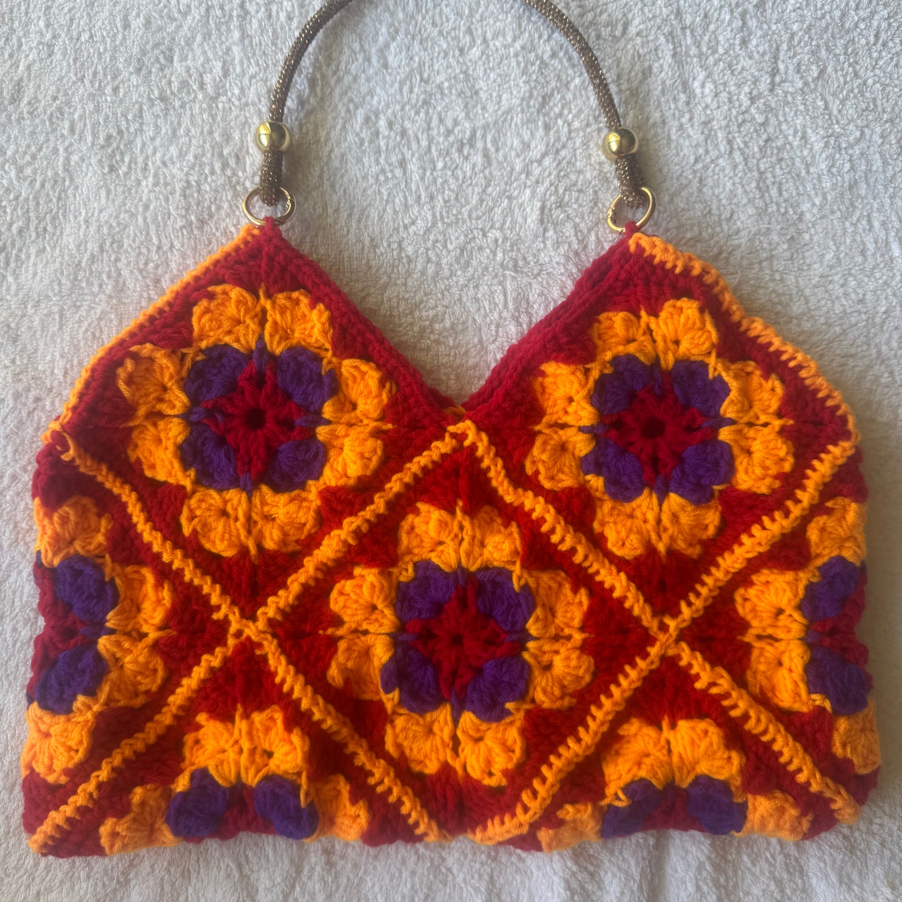 Handmade Vibrant Autumn Granny Square Shoulder Bag
