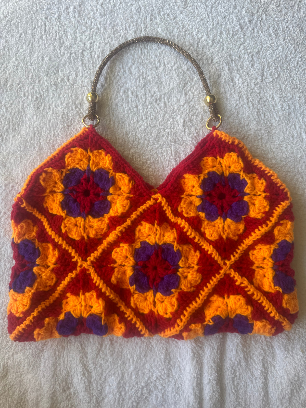 Handmade Vibrant Autumn Granny Square Shoulder Bag