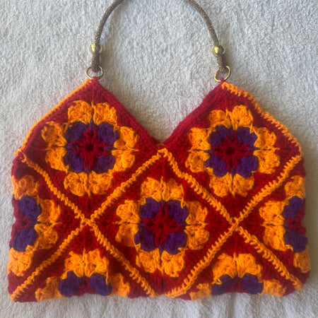 Handmade Vibrant Autumn Granny Square Shoulder Bag