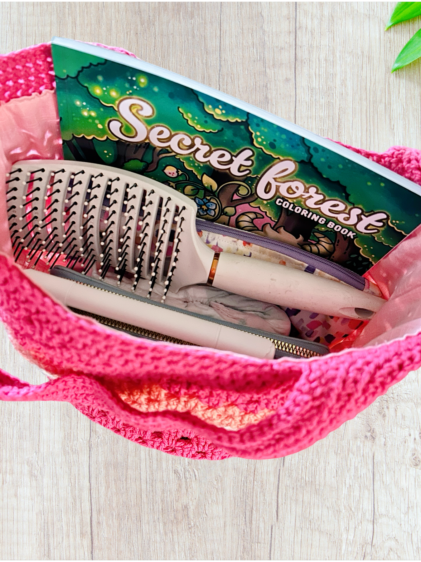Handmade Crochet Tote Bag | Pink, Coral & Cream Lined Shoulder Bag