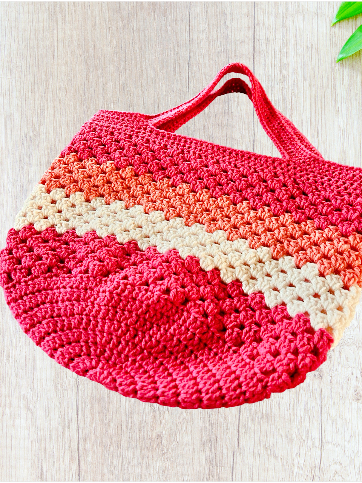 Handmade Crochet Tote Bag | Pink, Coral & Cream Lined Shoulder Bag