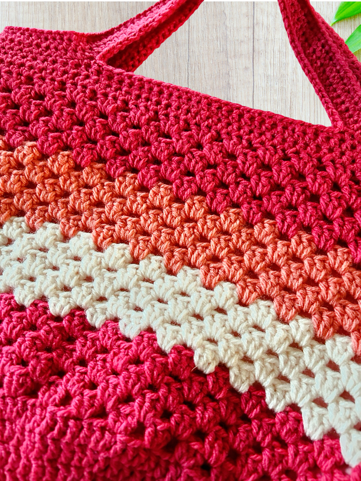 Handmade Crochet Tote Bag | Pink, Coral & Cream Lined Shoulder Bag