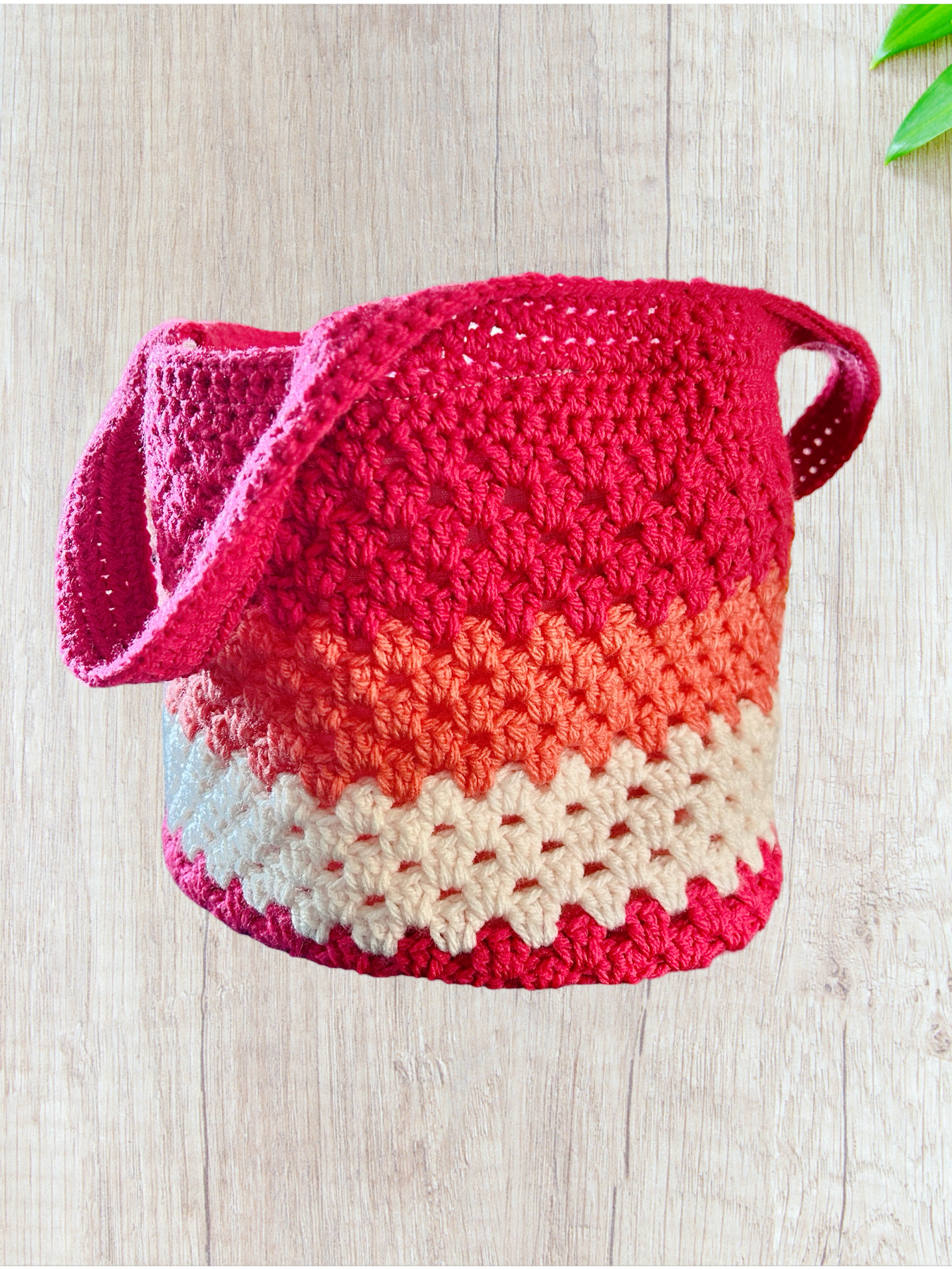 Handmade Crochet Tote Bag | Pink, Coral & Cream Lined Shoulder Bag