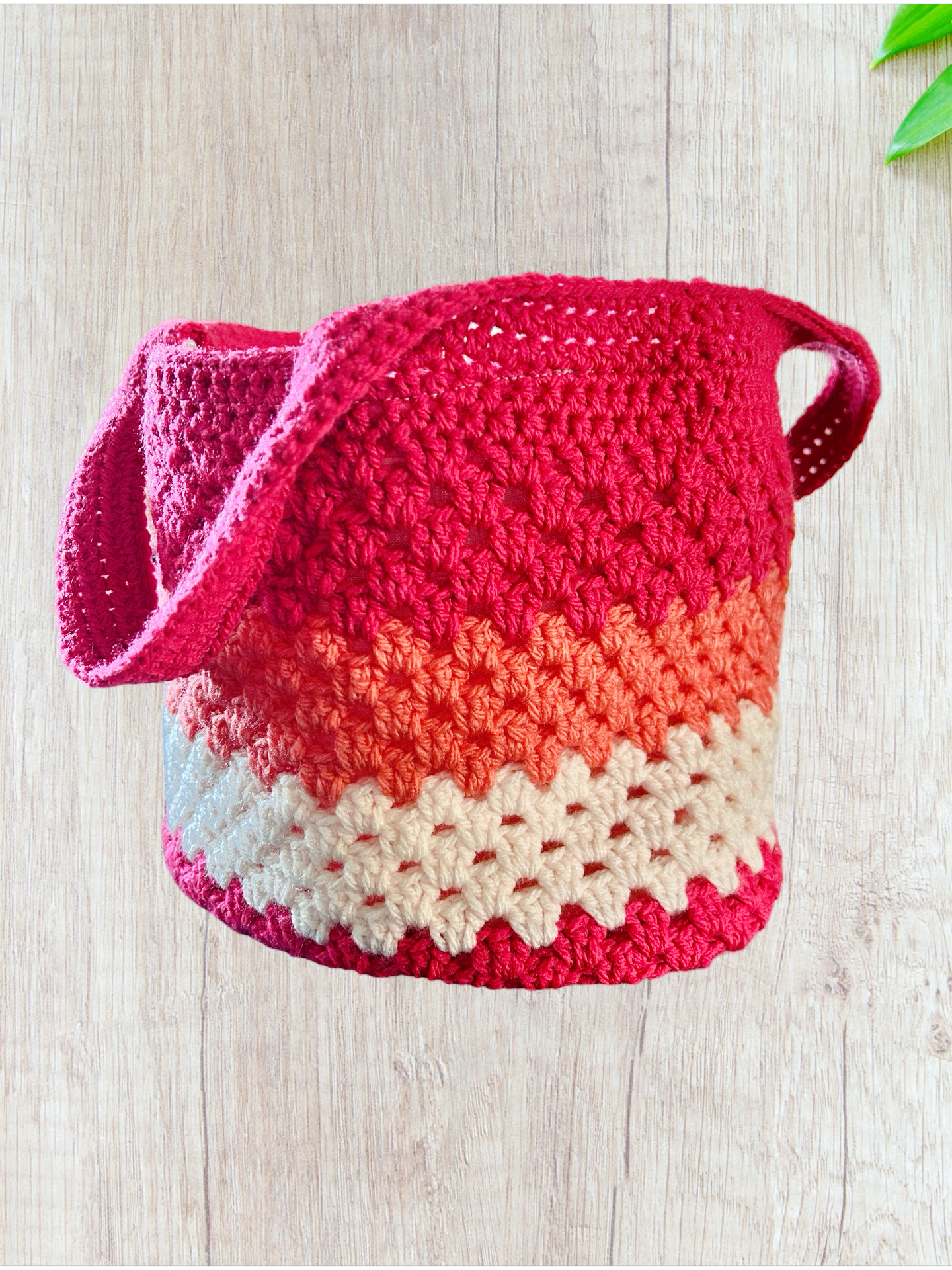 Handmade Crochet Tote Bag | Pink, Coral & Cream Lined Shoulder Bag