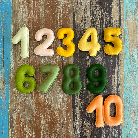 Ready to post, yellow, peach, green,Felt numbers, homeschool, preschool