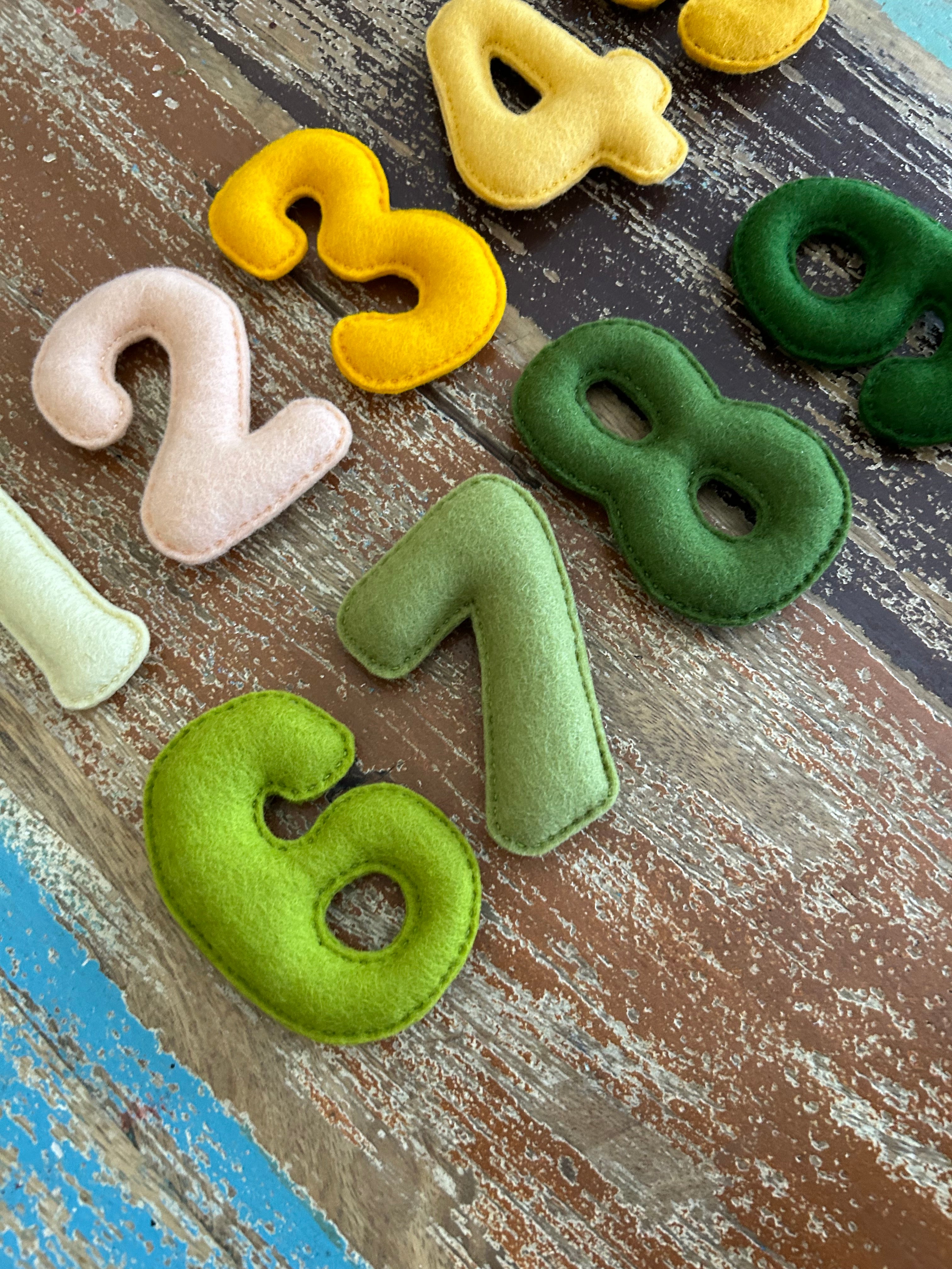 Ready to post, yellow, peach, green,Felt numbers, homeschool, preschool